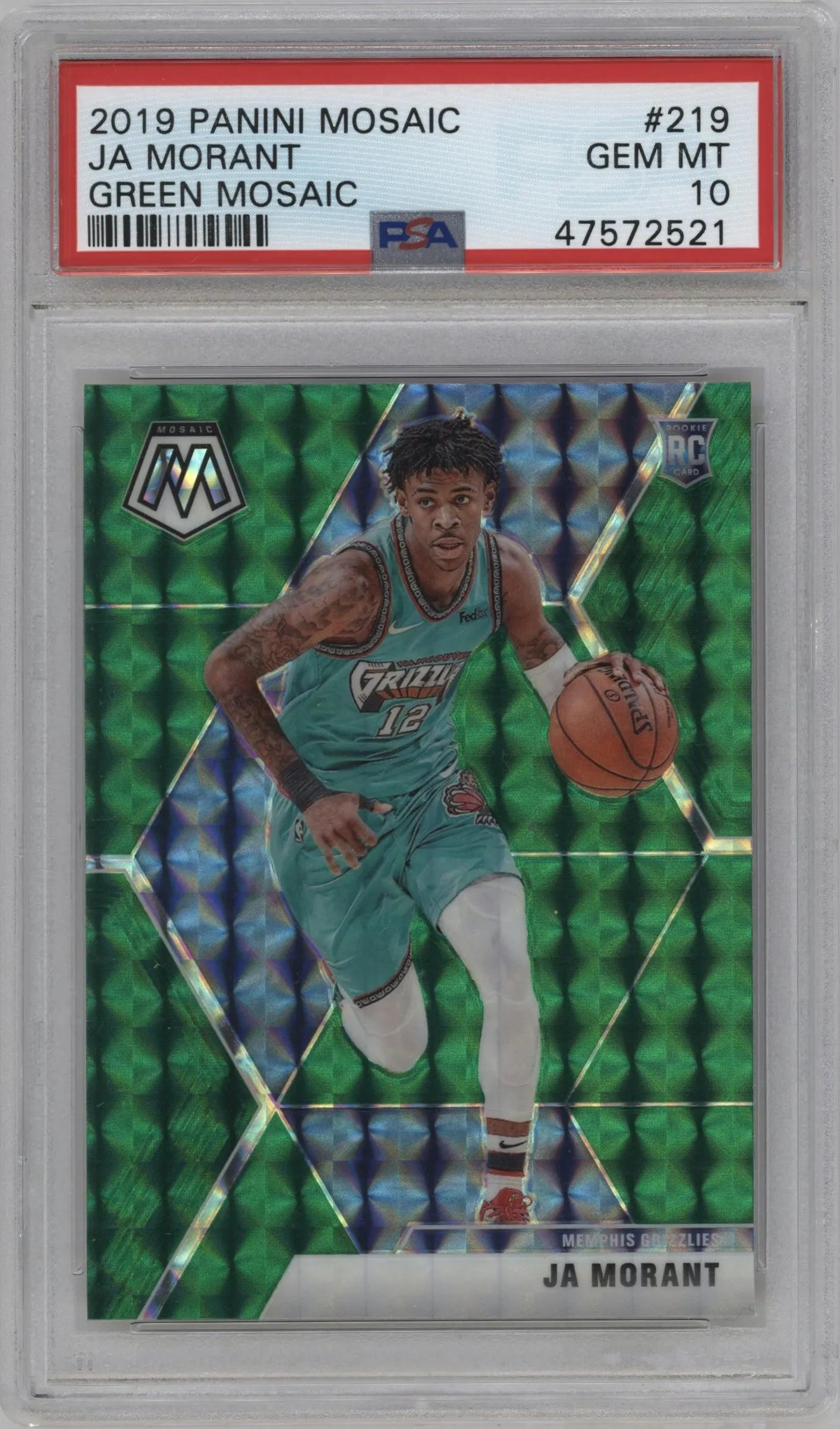 2019 Panini Mosaic Ja Morant Green Mosaic #219 PSA 10