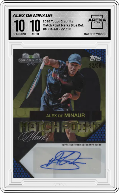 2026 Topps Graphite Match Point Marks Alex de Minaur Blue Refractor ARENA CLUB 10