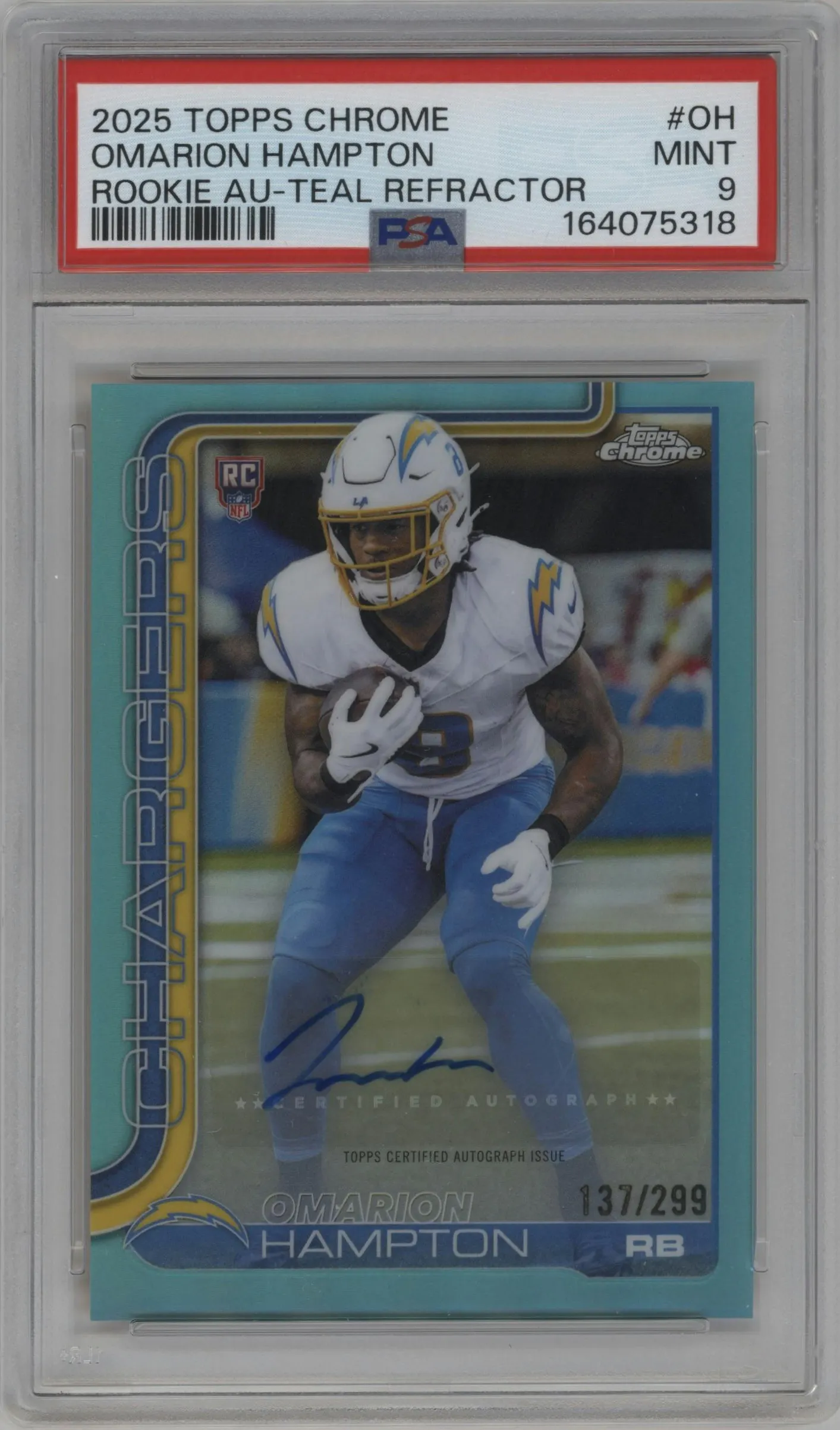 2025 Topps Chrome Chr.Rke.Au. Omarion Hampton Teal Refractor #RA-OH PSA 9