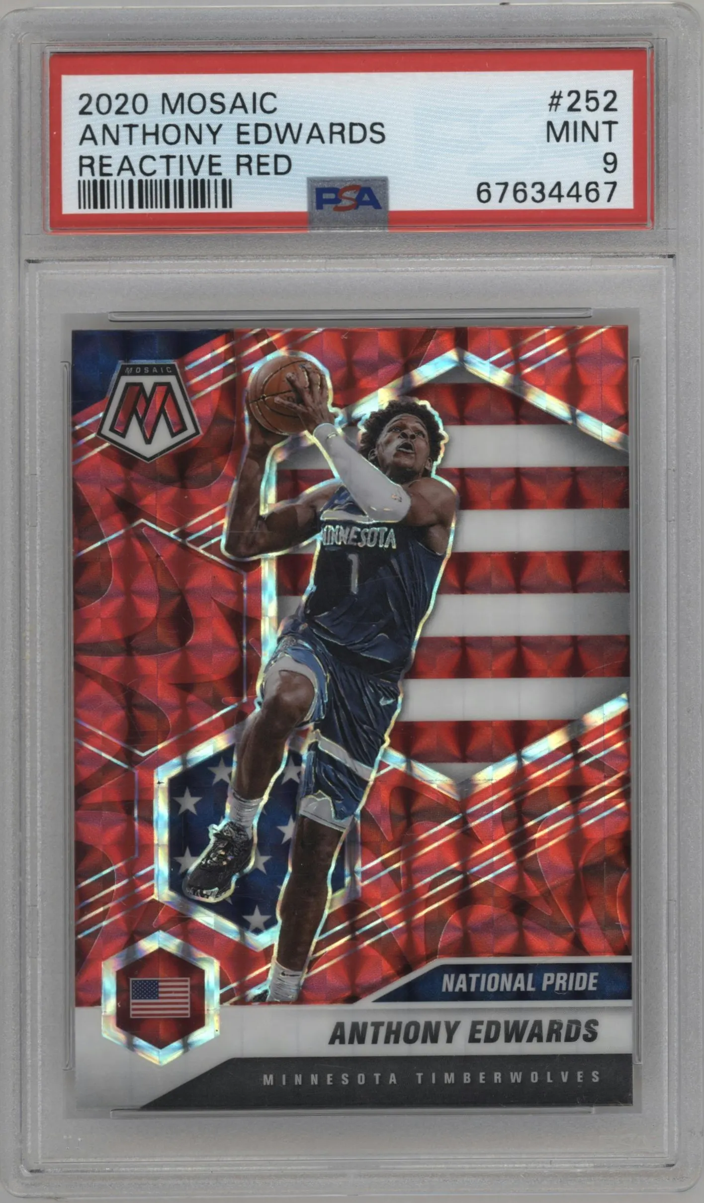 2020 Panini Mosaic Anthony Edwards Reactive Red #252 PSA 9