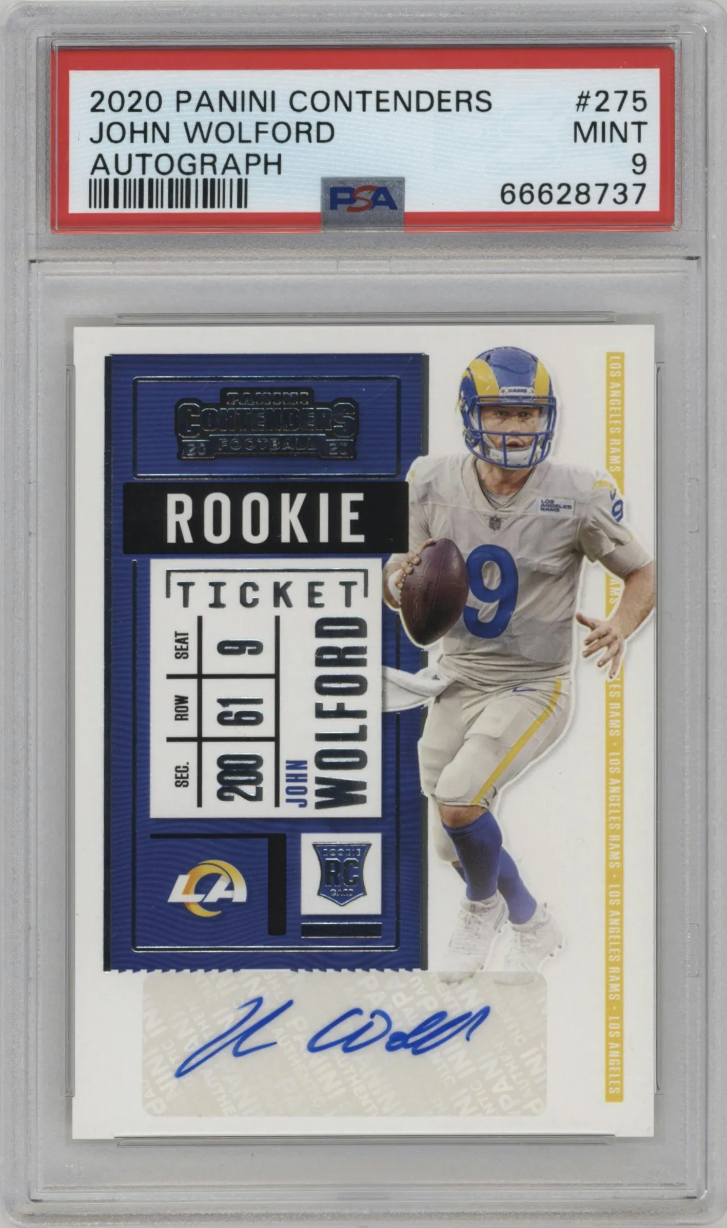 2020 Panini Contenders Rke.Tkt.Auto John Wolford #275 PSA 9