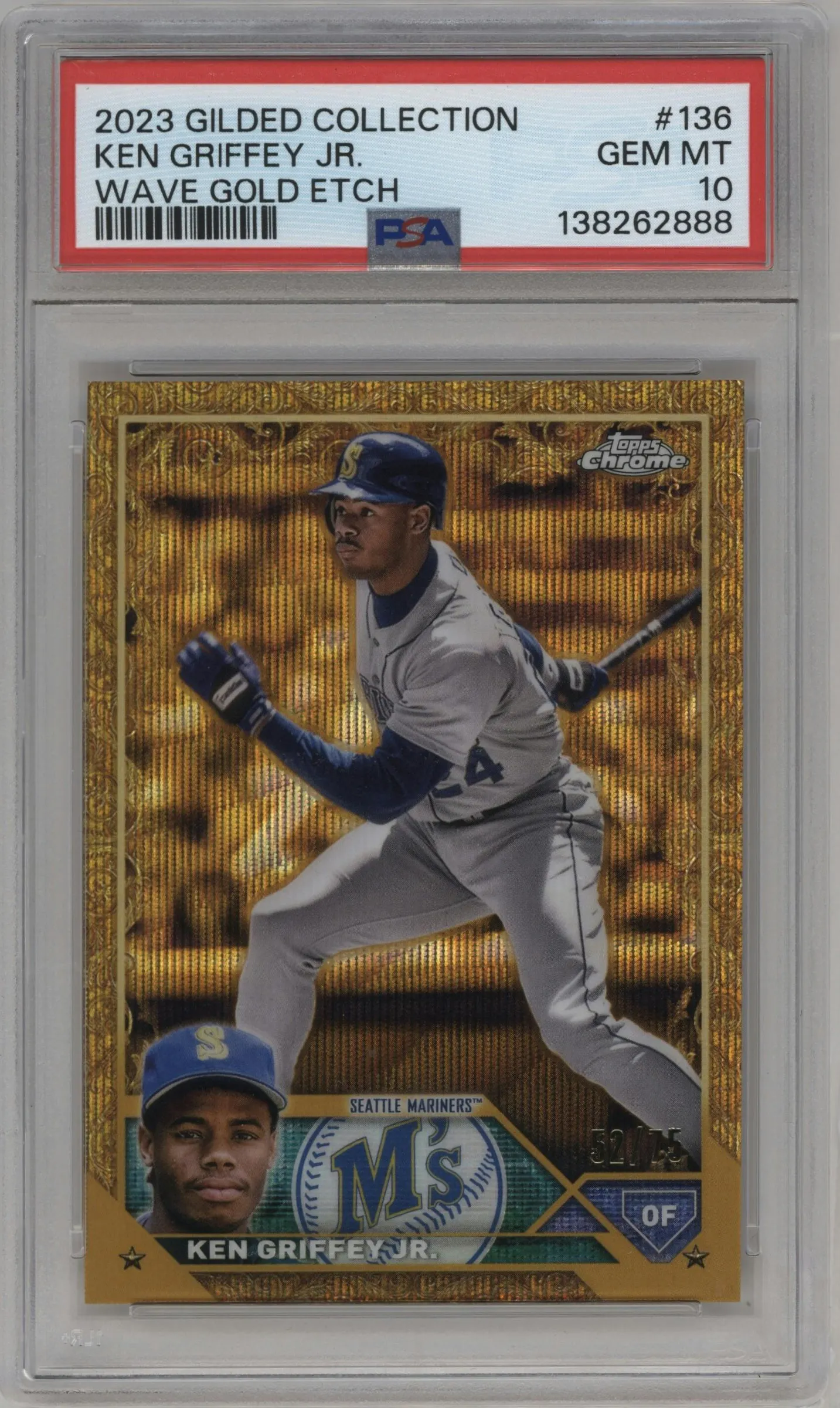 2023 Topps Gilded Collection Ken Griffey Jr. Wave Gold Etch #136 PSA 10