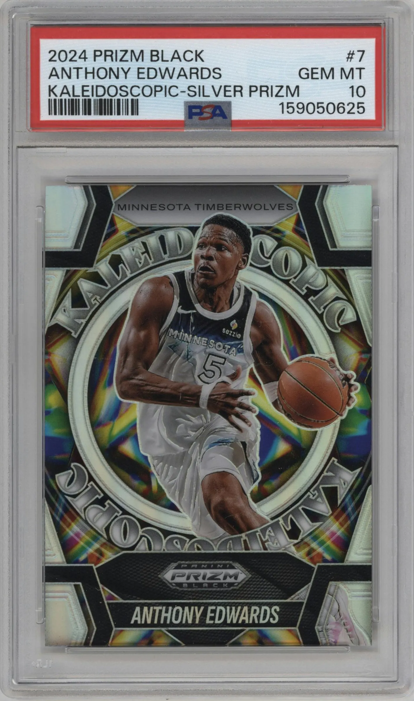 2024 Panini Prizm Black Kaleidoscopic Anthony Edwards Silver Prizm #7 PSA 10