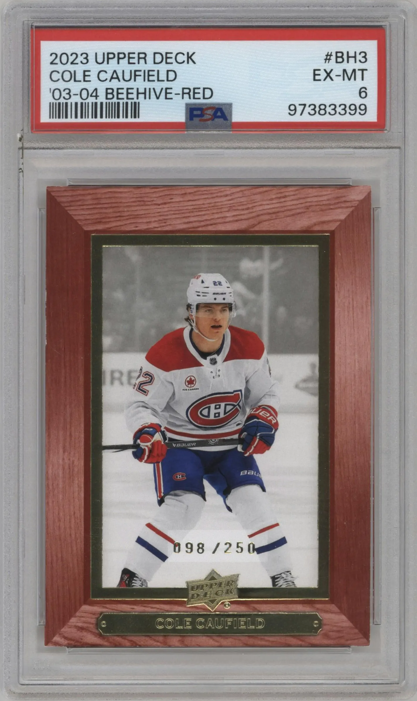 2023 Upper Deck Extended Series 2003-04 Bee Hive Cole Caufield Red #BH-3 PSA 6