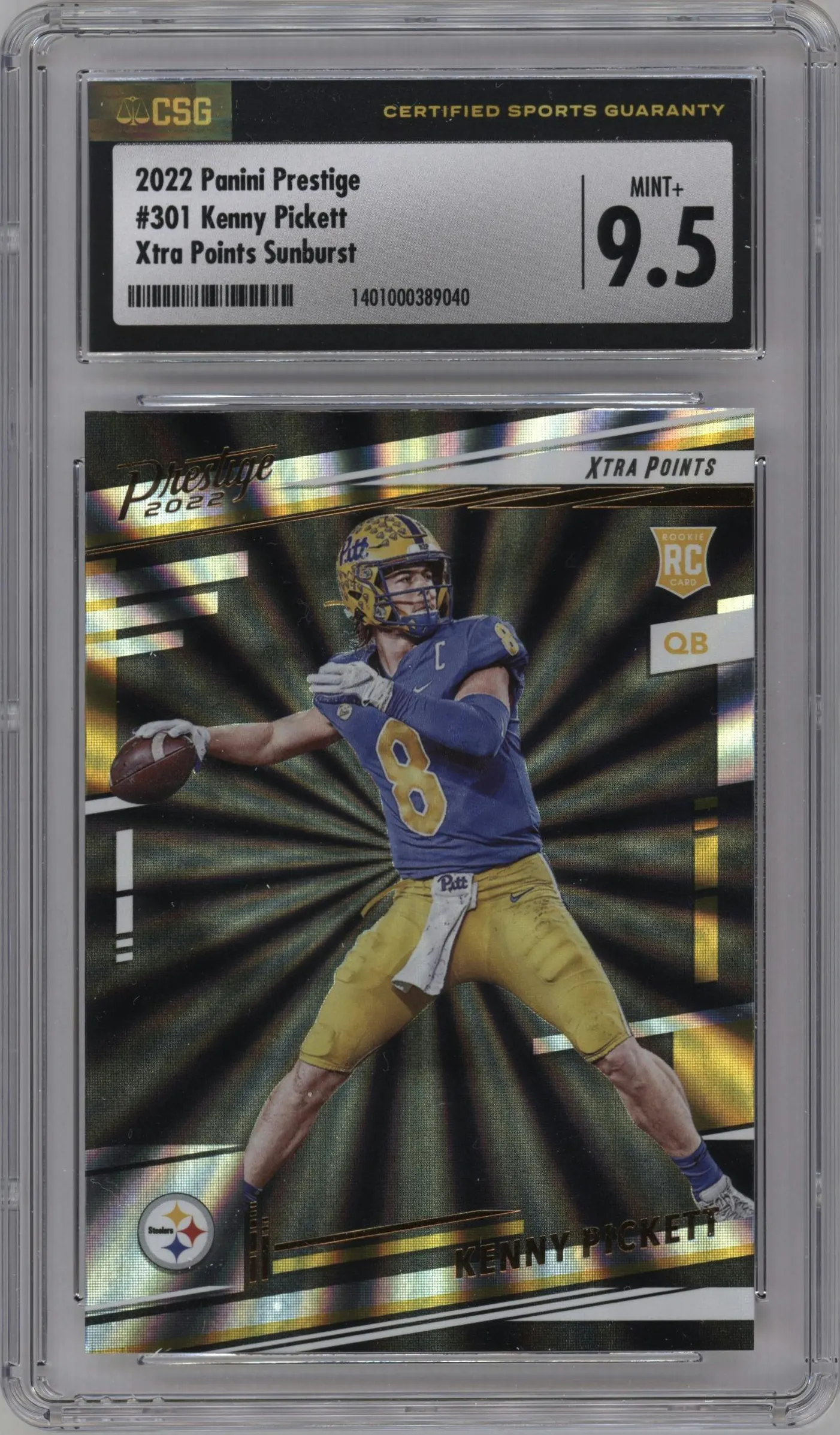 2022 Panini Prestige Kenny Pickett Xtra Points Sunburst #301 CGC 9.5