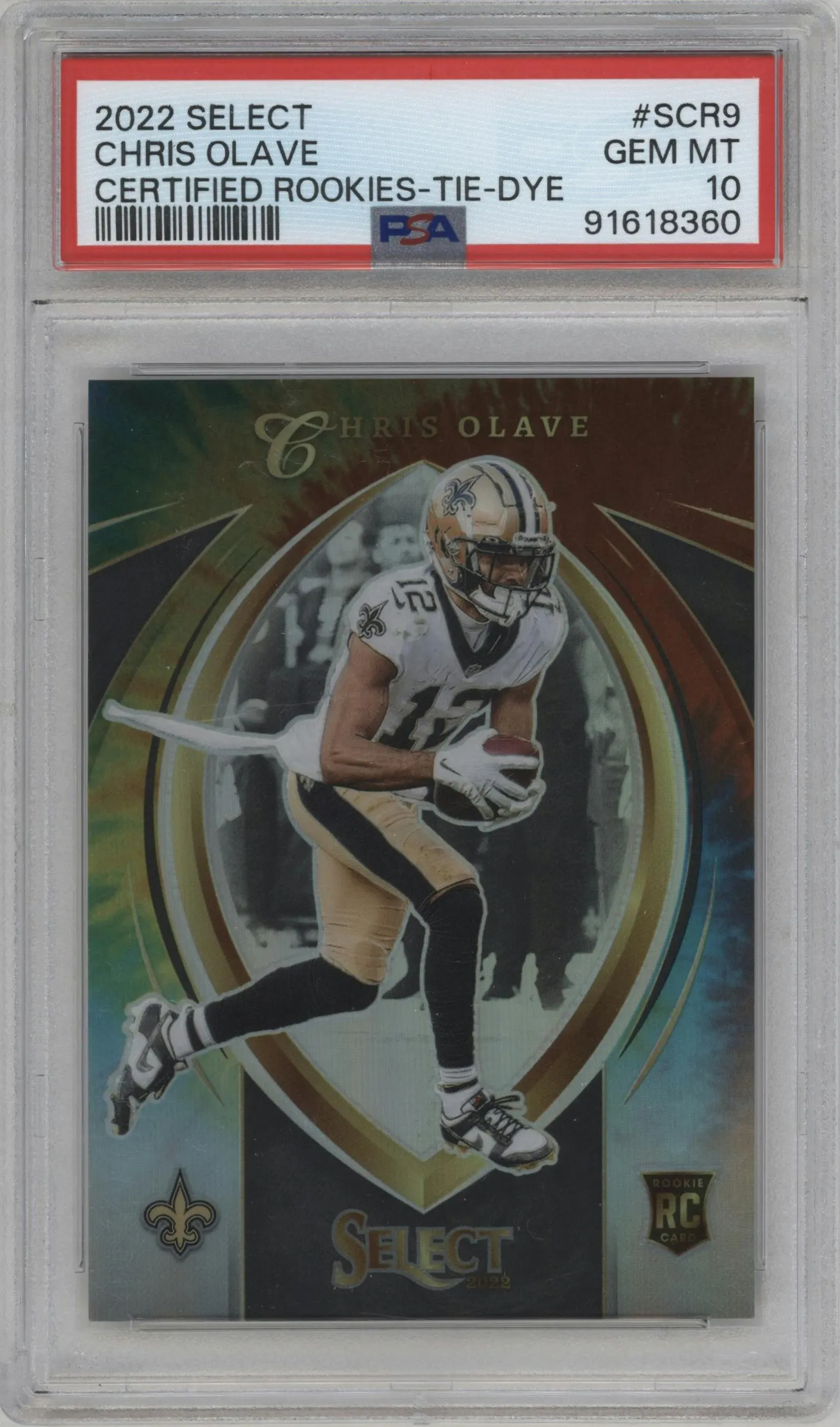2022 Panini Select Cert. Rke. Chris Olave Tie-Dye Prizm #SCR-9 PSA 10
