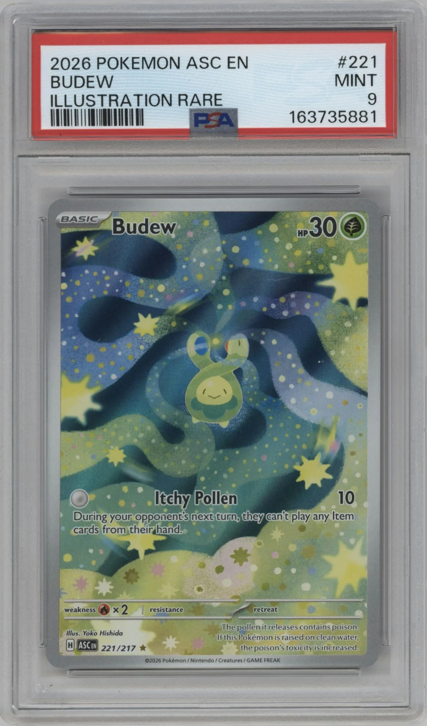2026 Pokemon Mega Evolution Ascended Heroes Budew #221 PSA 9
