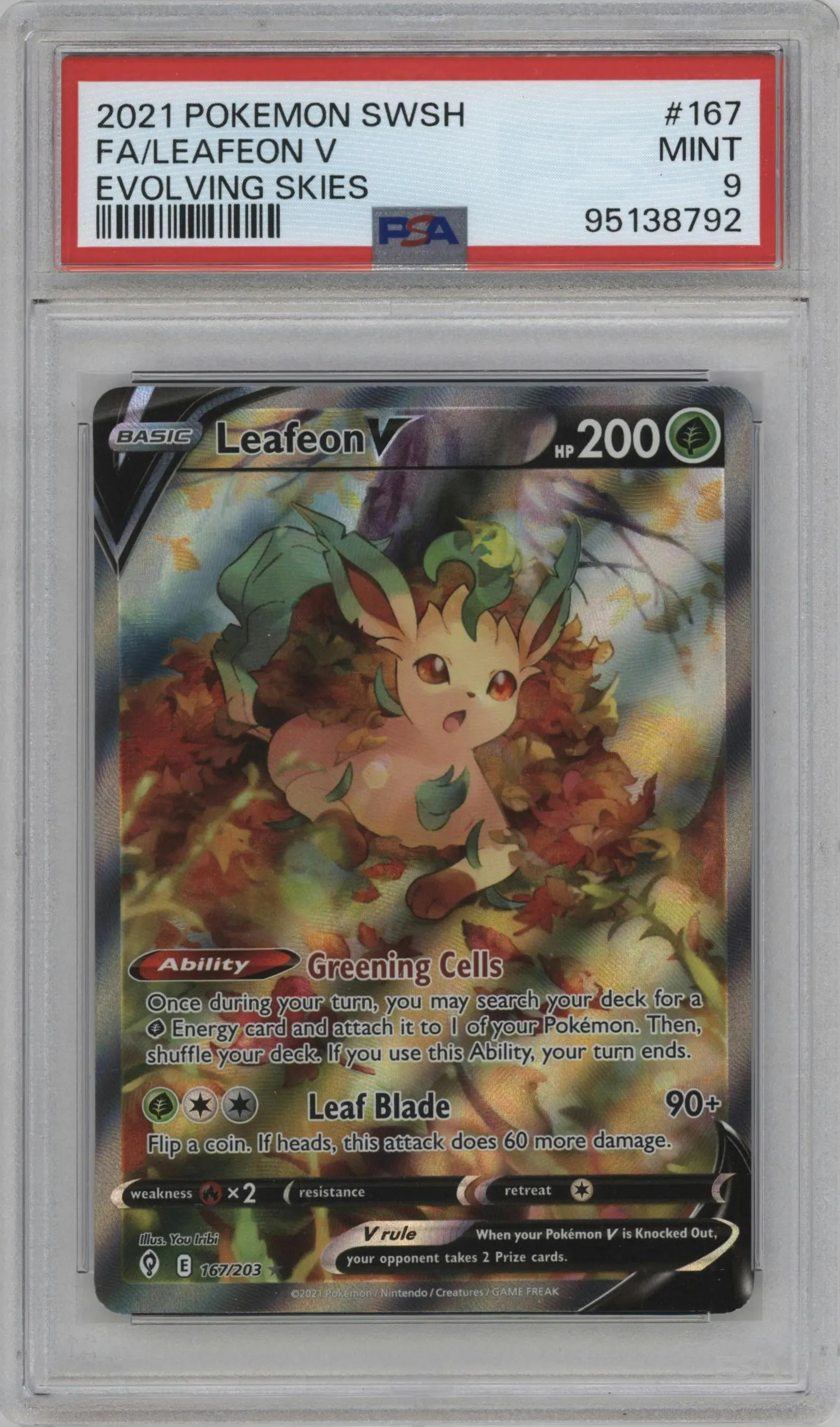 2021 Pokemon SWSH Evolving Skies Leafeon V #167 PSA 9