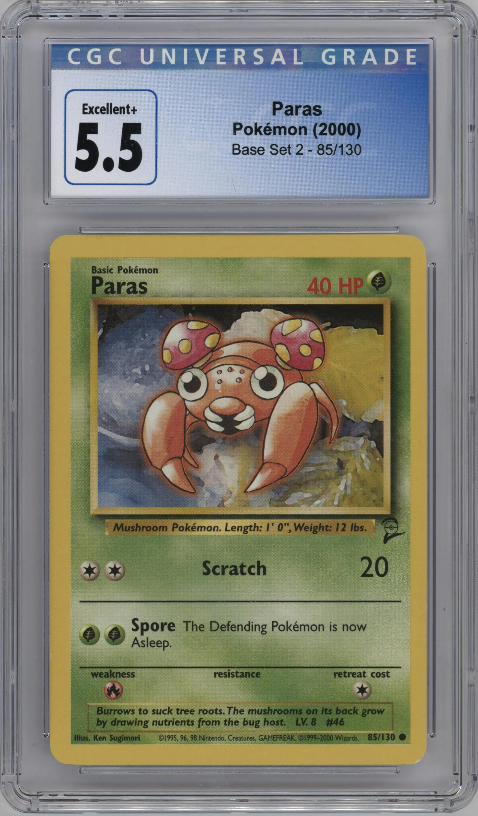 2000 Pokemon Base Set 2 Paras #85 CGC 5.5