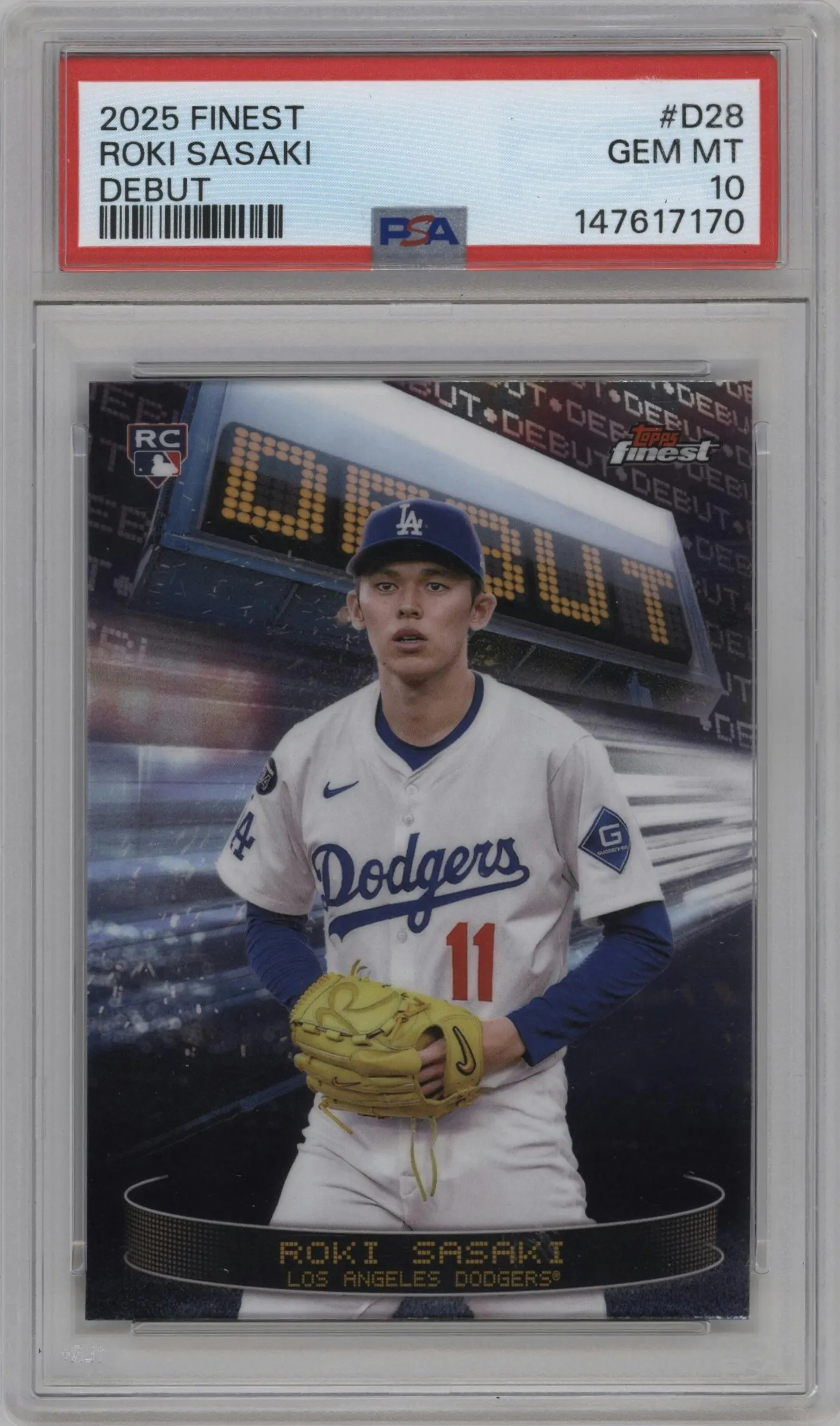 2025 Topps Finest Debut Roki Sasaki #D-28 PSA 10