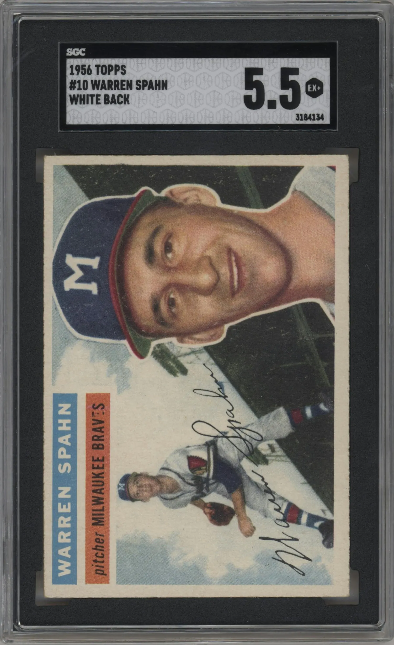 1956 Topps Warren Spahn White Back #10 SGC 5.5