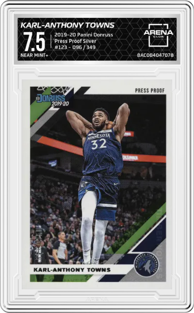 2019 Panini Donruss Karl-Anthony Towns Press Proof Silver #123 ARENA CLUB 7.5