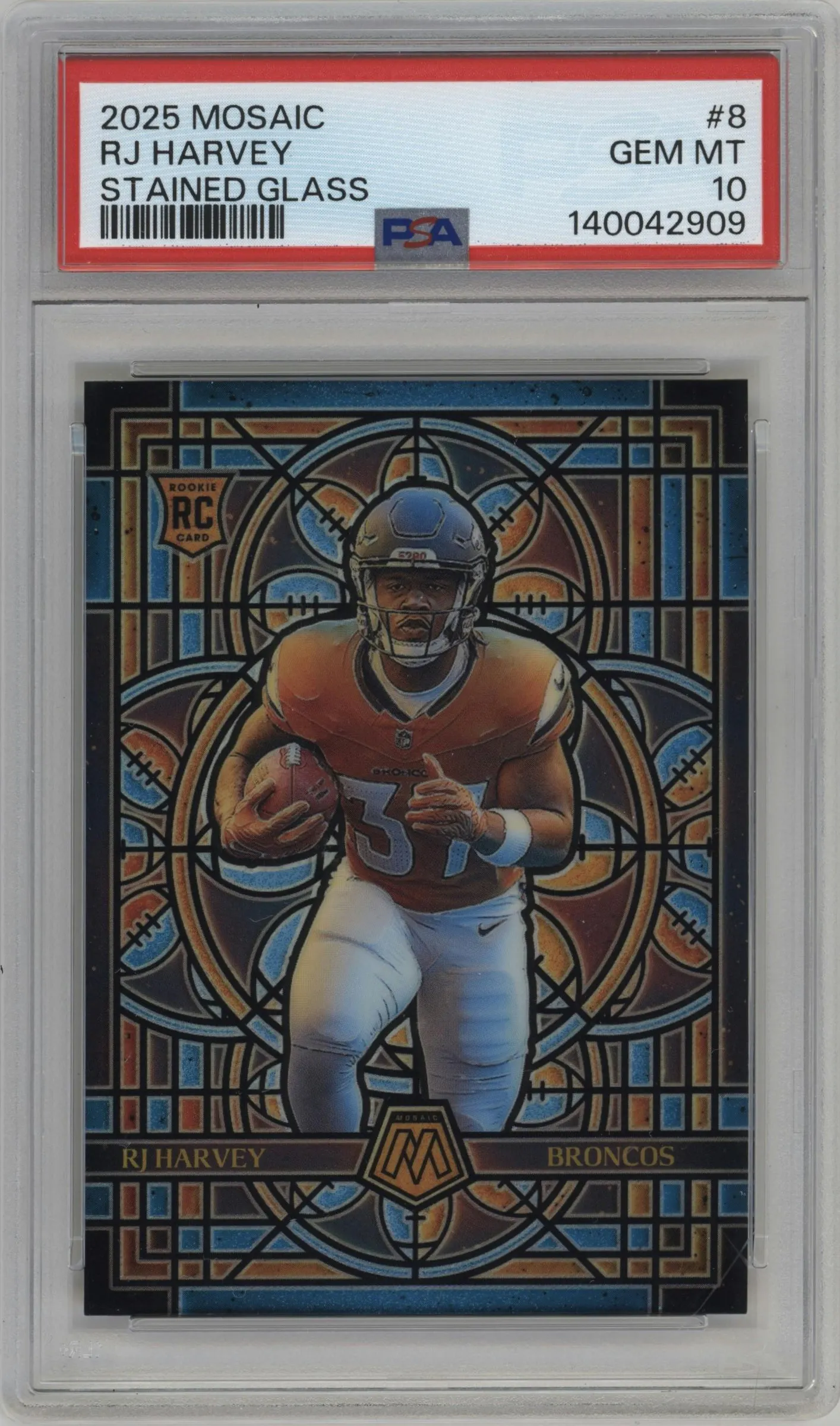 2025 Panini Mosaic Stained Glass RJ Harvey #8 PSA 10