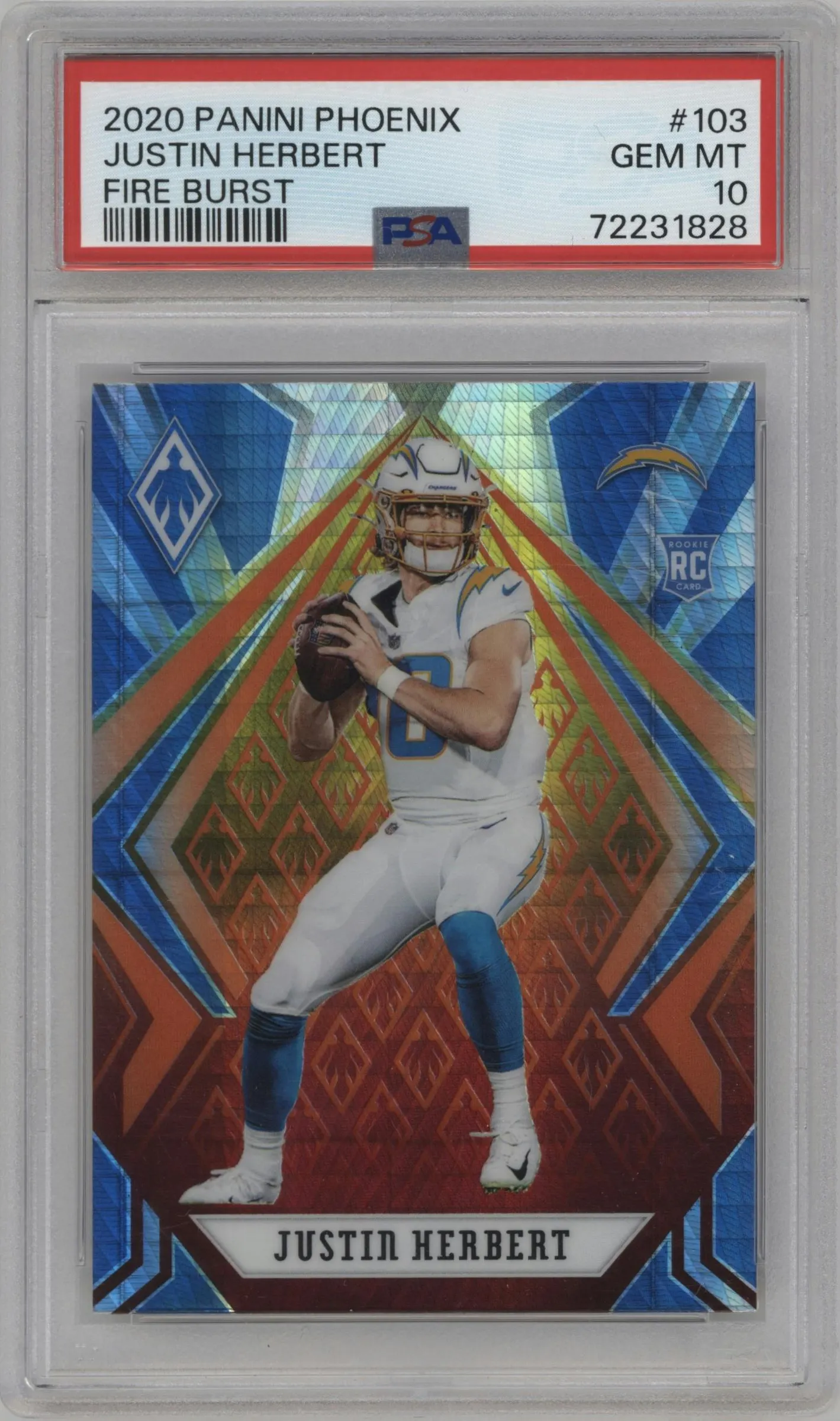 2020 Panini Phoenix Justin Herbert Fire Burst #103 PSA 10