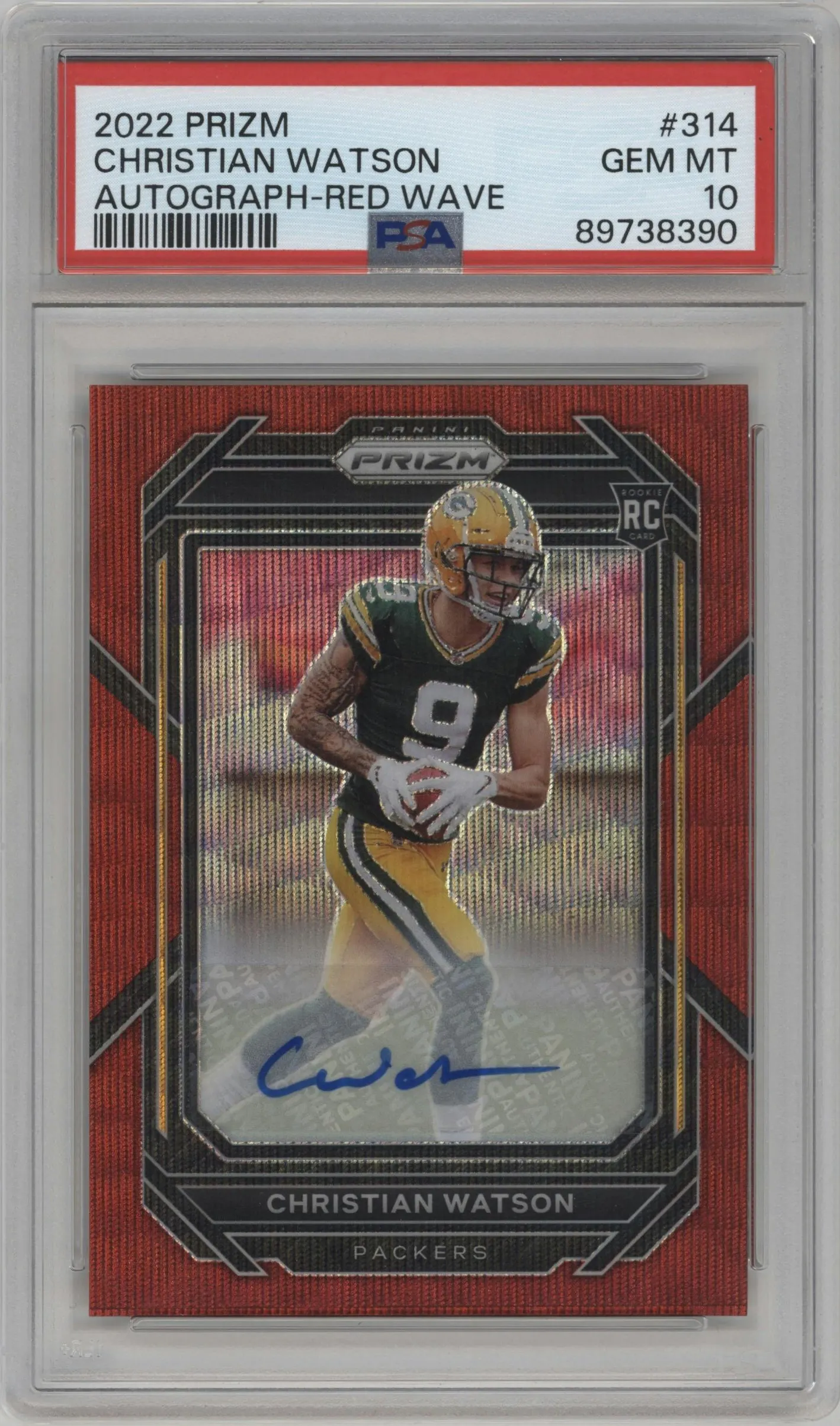 2022 Panini Prizm Rke.Auto Christian Watson Red Wave #314 PSA 10