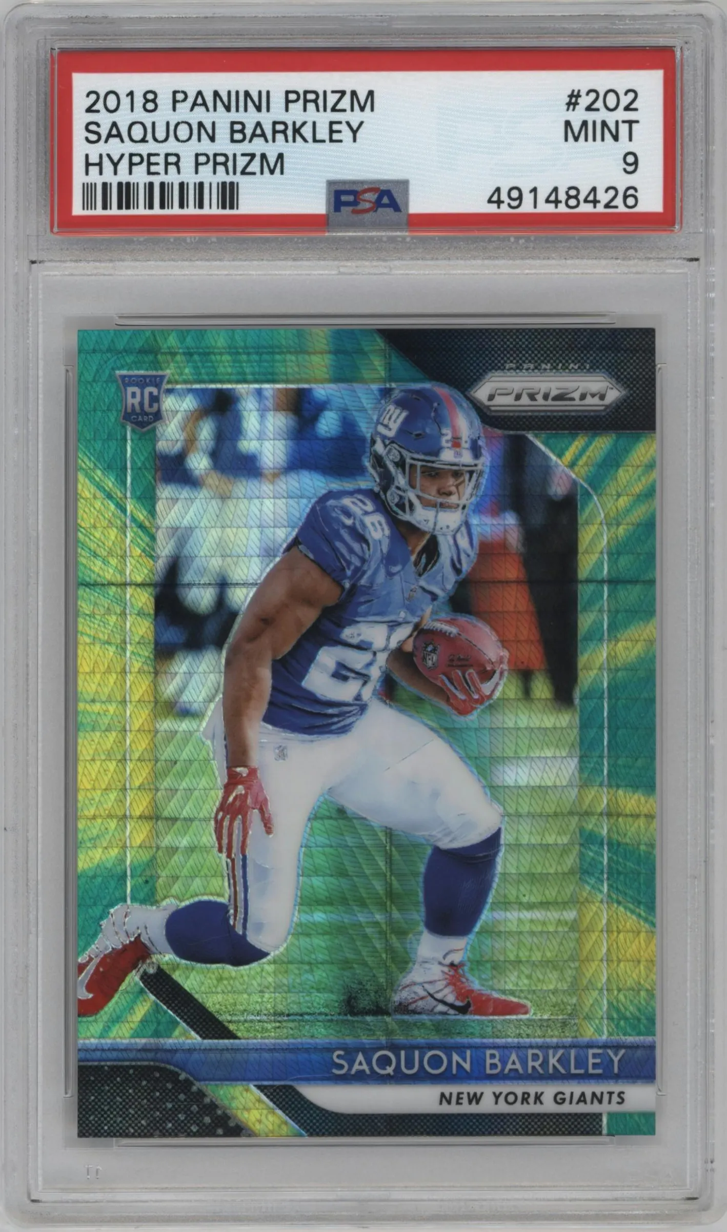 2018 Panini Prizm Saquon Barkley Hyper #202 PSA 9