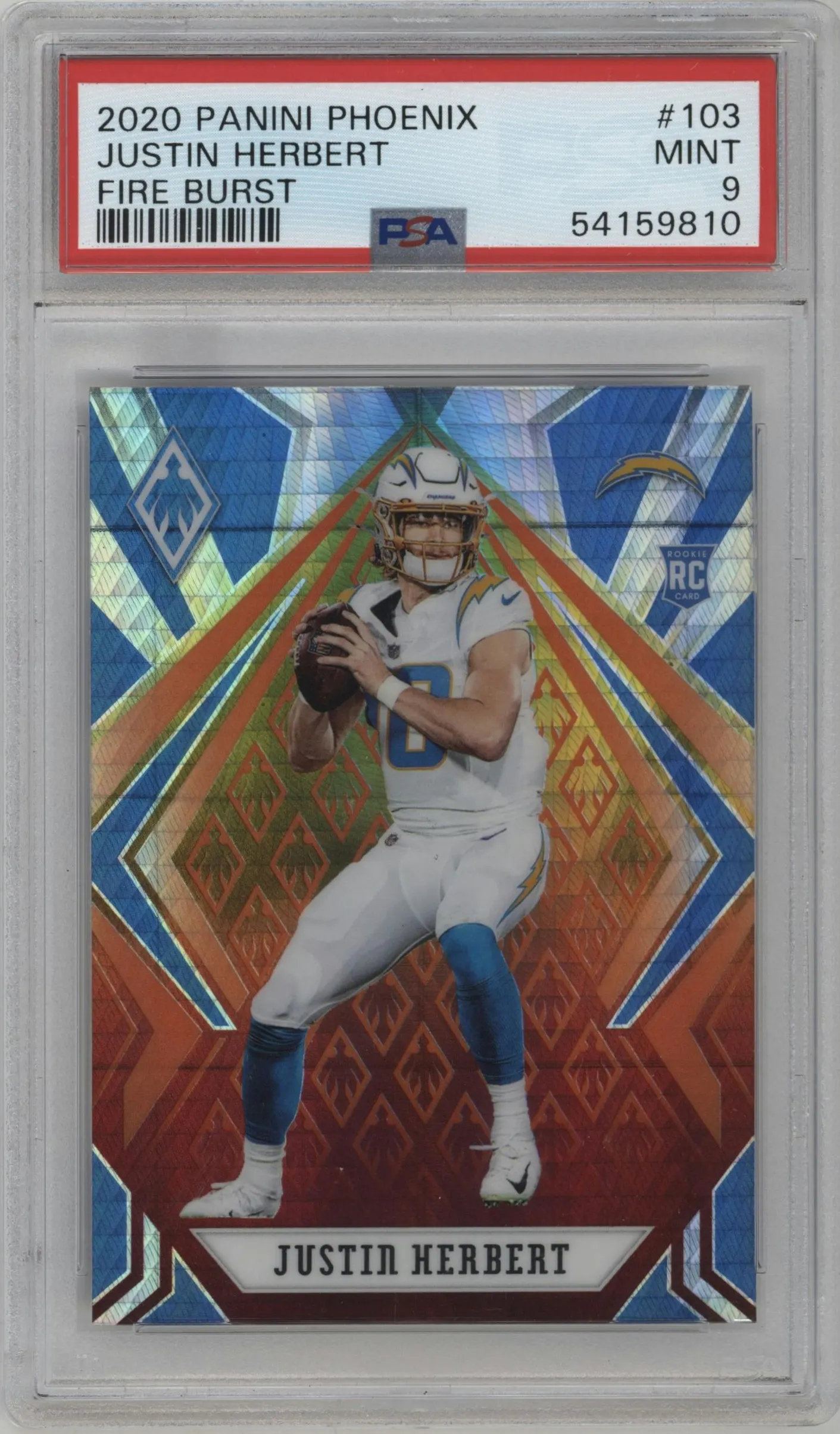 2020 Panini Phoenix Justin Herbert Fire Burst #103 PSA 9