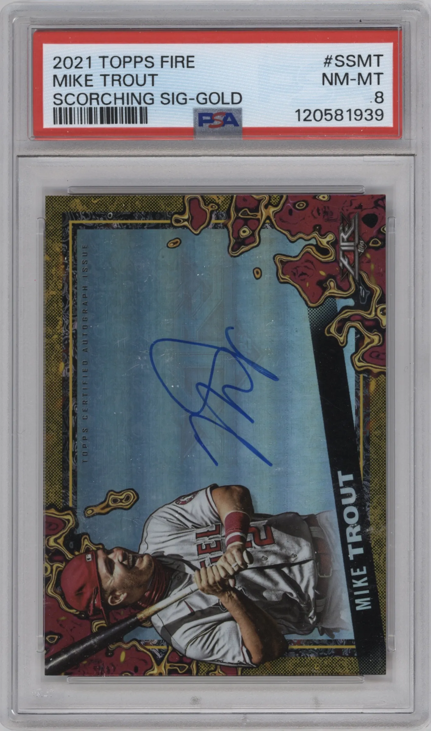 2021 Topps Fire Scorching Sig. Mike Trout Gold #SS-MT PSA 8