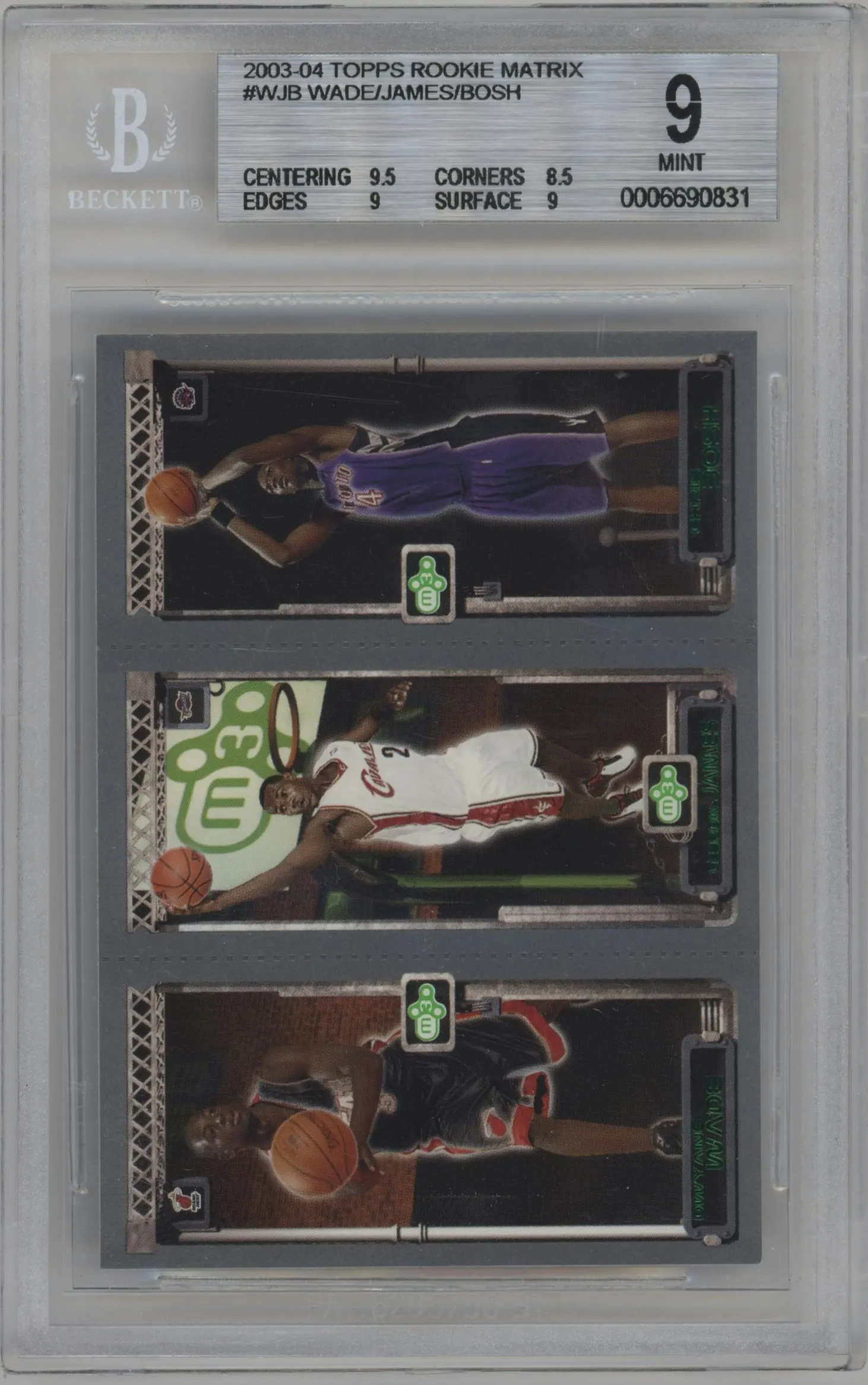 2003 Topps Rookie Matrix Dwyane Wade/LeBron James/Chris Bosh #115/111/114 BGS 9