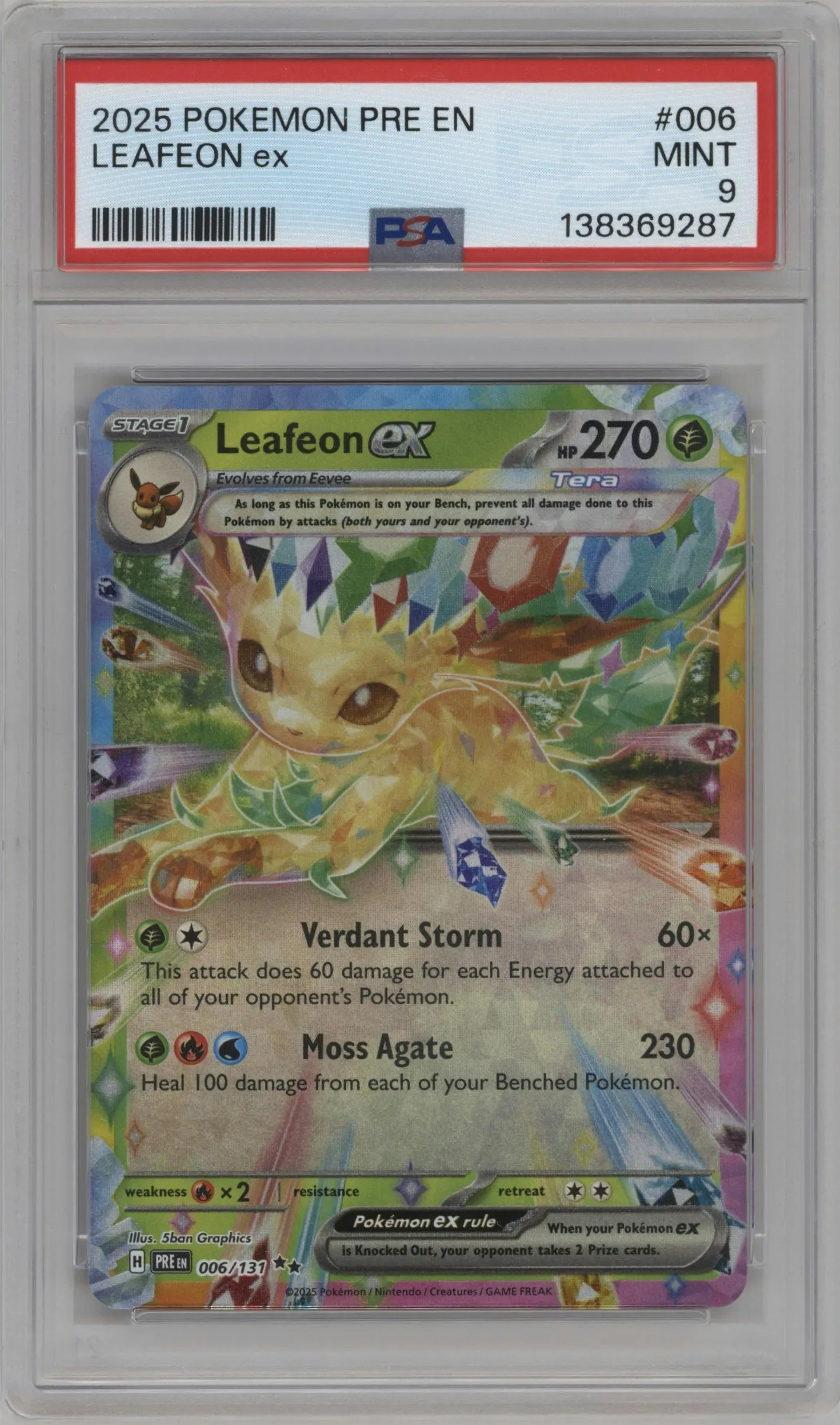 2025 Pokemon SV Prismatic Evolutions Leafeon ex #006 PSA 9