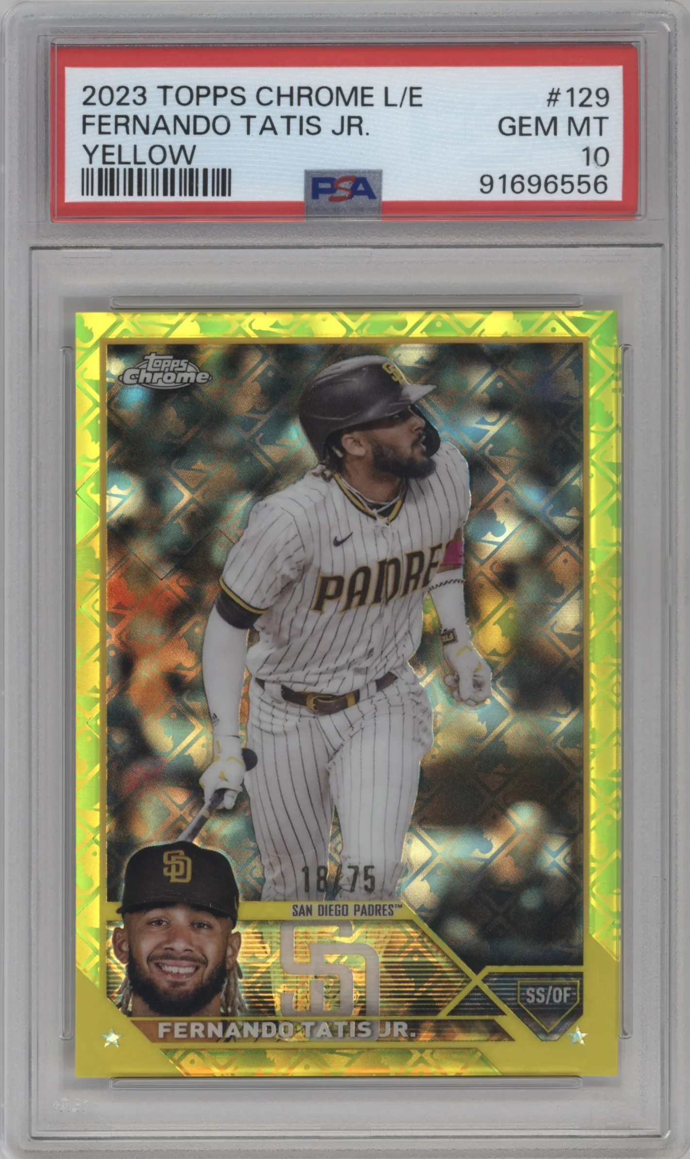 2023 Topps Chrome Logofractor Edition Fernando Tatis Jr. Yellow Refractor #129 PSA 10