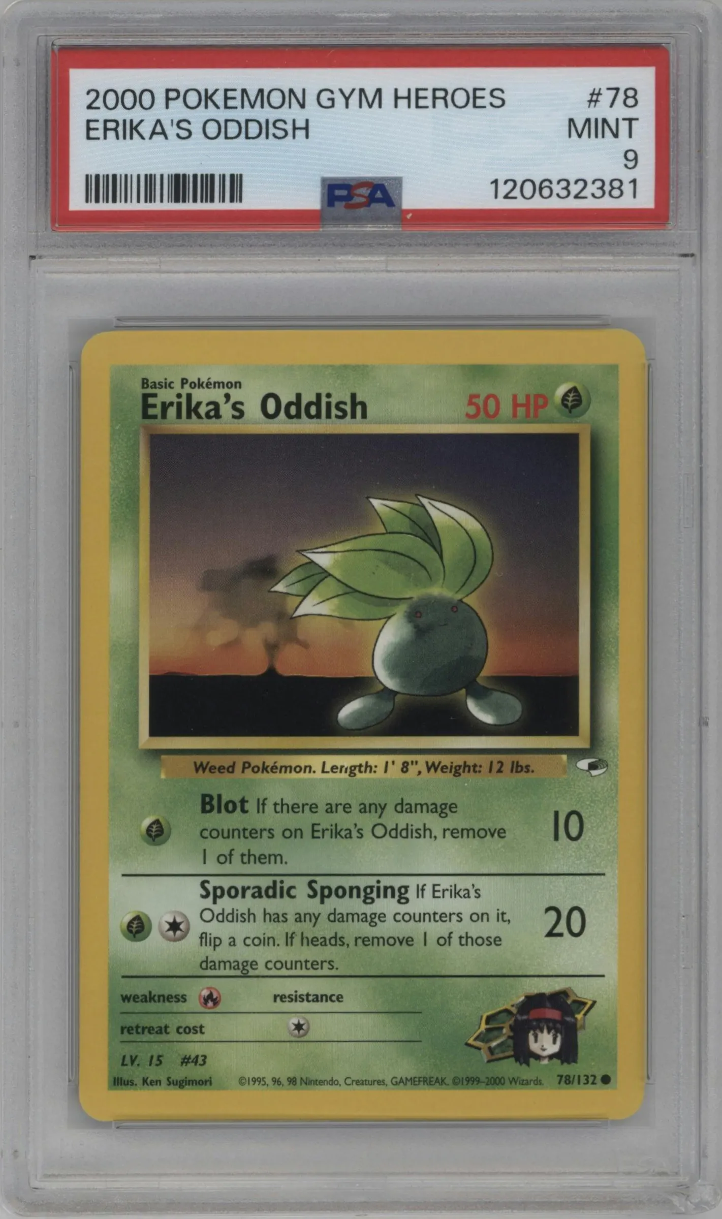 2000 Pokemon GH Gym Heroes Erika's Oddish #78 PSA 9