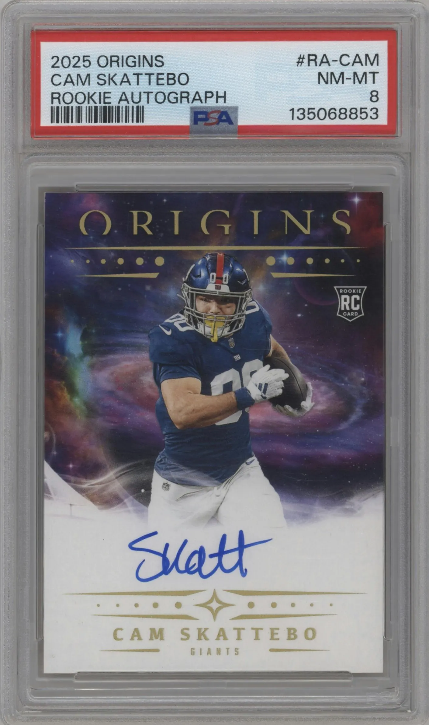 2025 Panini Origins Rke.Auto Cam Skattebo #RA-CAM PSA 8