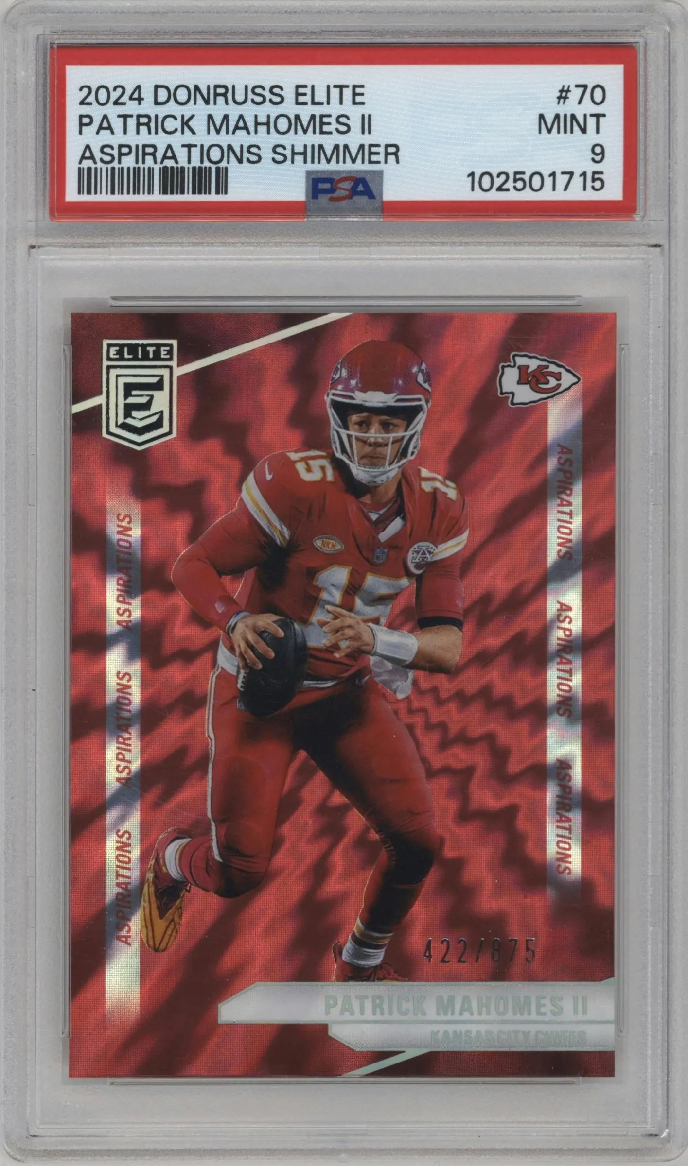 2024 Panini Donruss Elite Aspirations Patrick Mahomes II Aspiration Shimmer #70 PSA 9