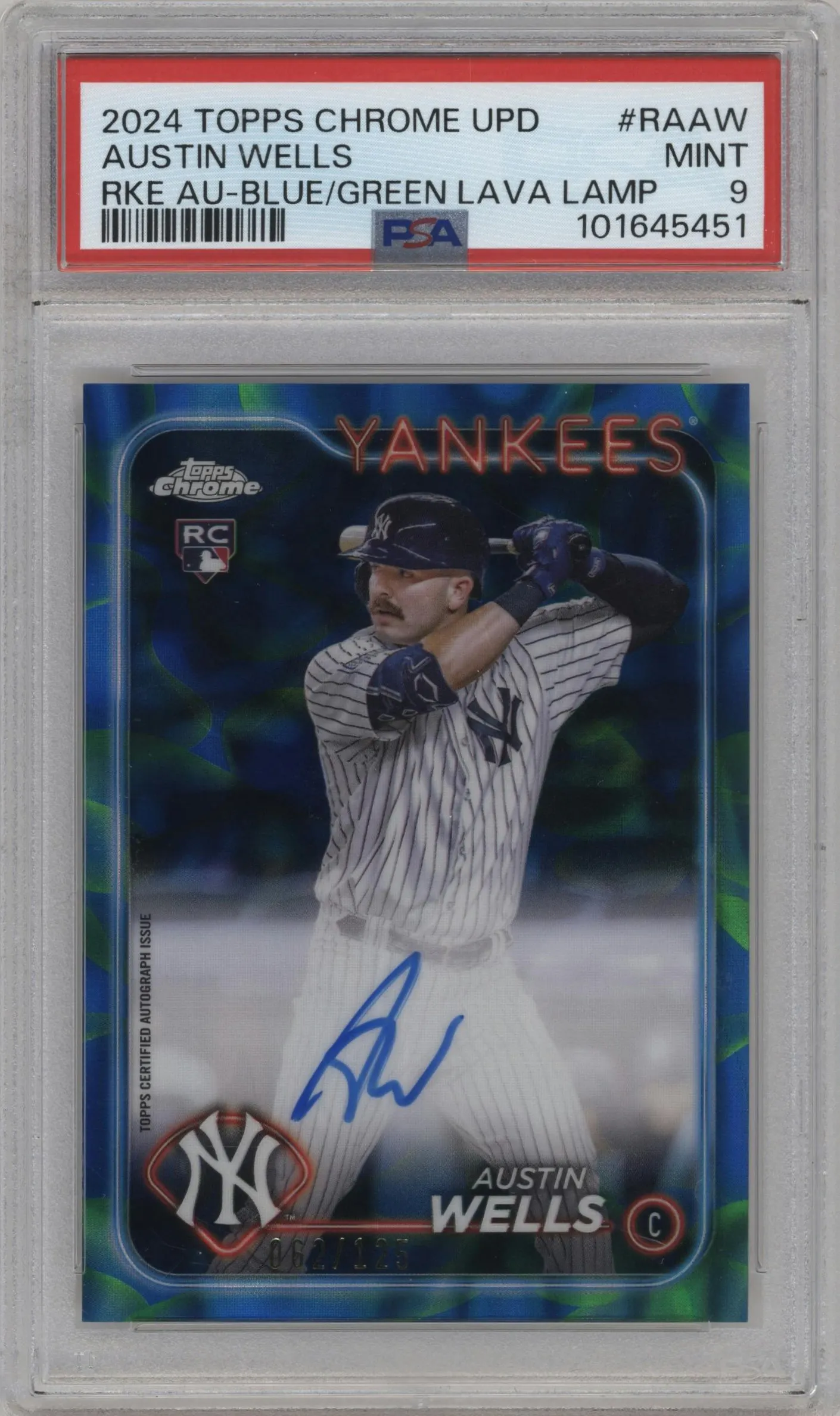 2024 Topps Chrome Update Rke.Au. Austin Wells Lava Lamp Blue / Green Refractors #RA-AW PSA 9