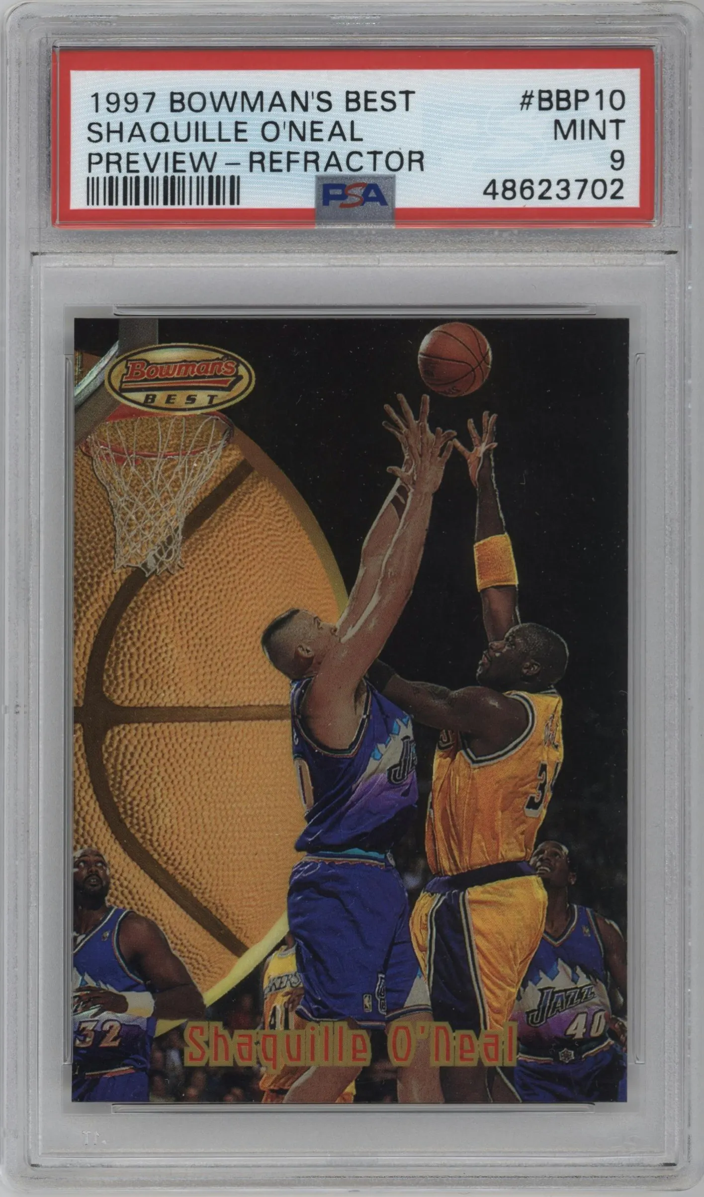 1997 Topps Stadium Club Bowman's Best Pre. Shaquille O'Neal Refractor #BBP10 PSA 9