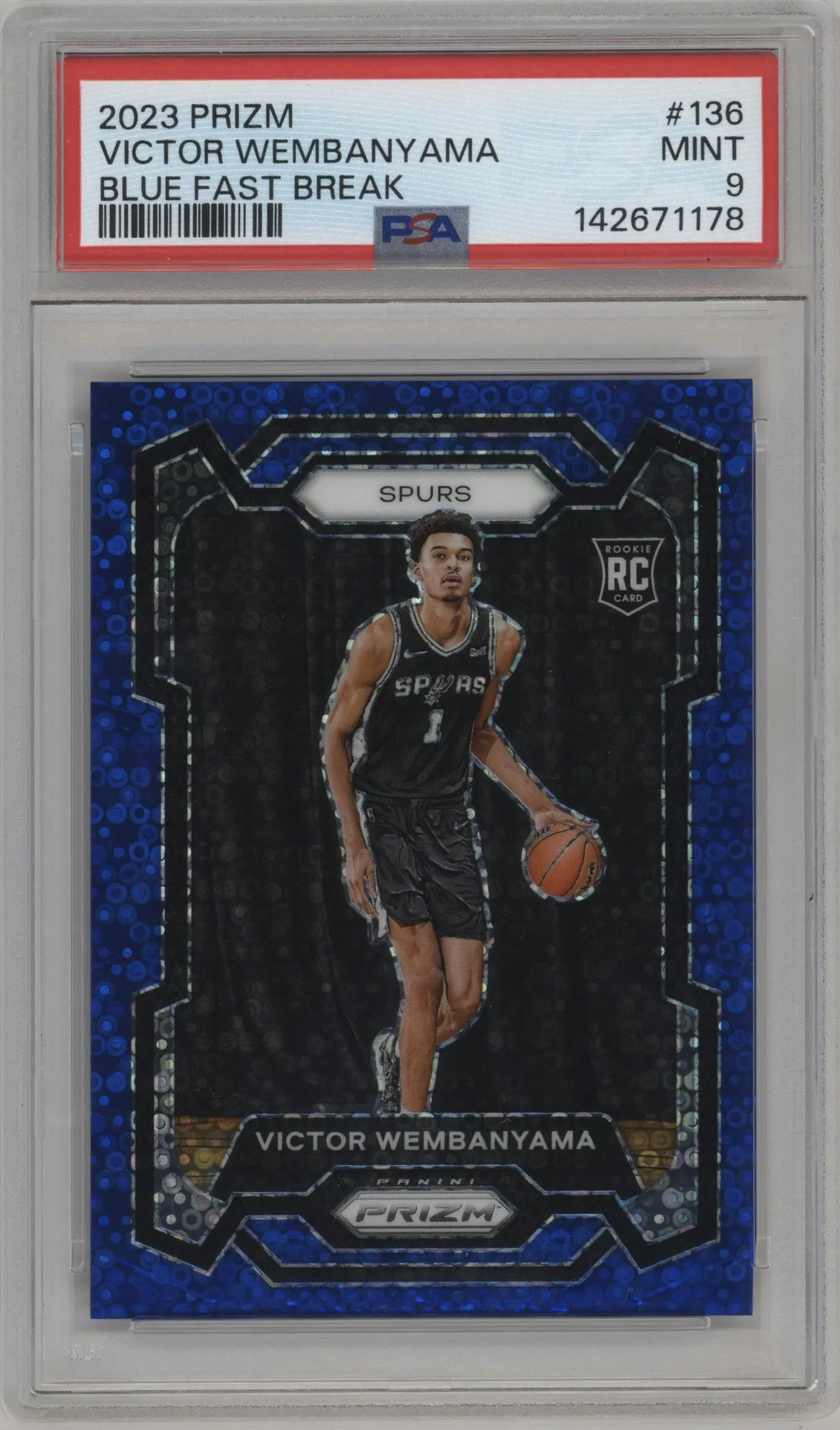 2023 Panini Prizm Victor Wembanyama Fast Break Blue Prizm #136 PSA 9