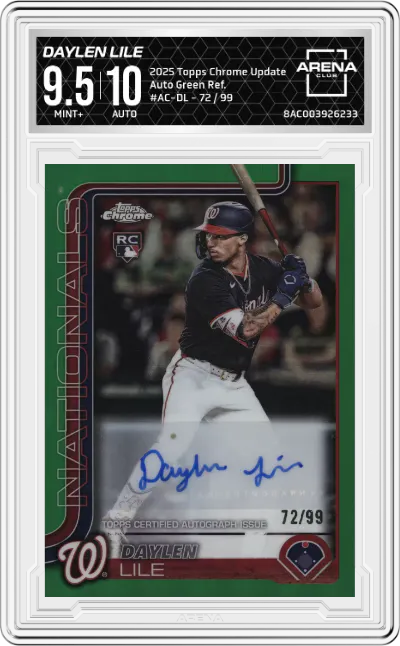 2025 Topps Chrome Update Auto Daylen Lile Green Refractor ARENA CLUB 9.5
