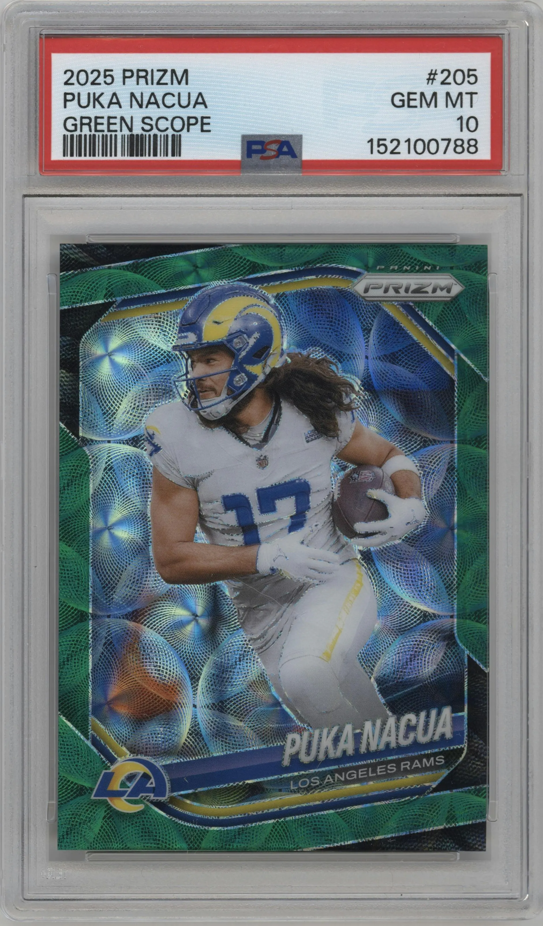 2025 Panini Prizm Puka Nacua Green Scope Prizm #205 PSA 10