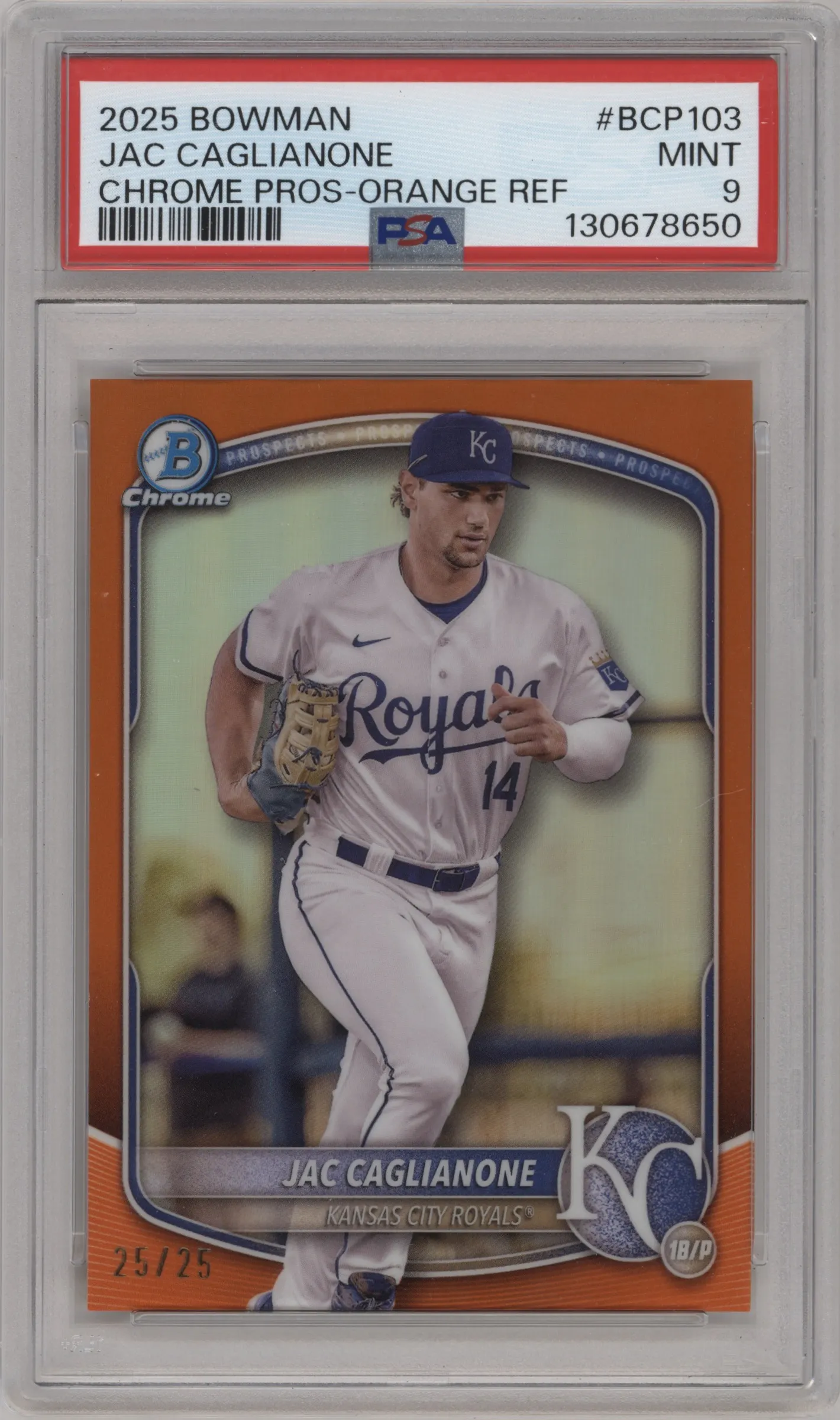 2025 Bowman Chr.Pros Jac Caglianone Orange Refractor PSA 9