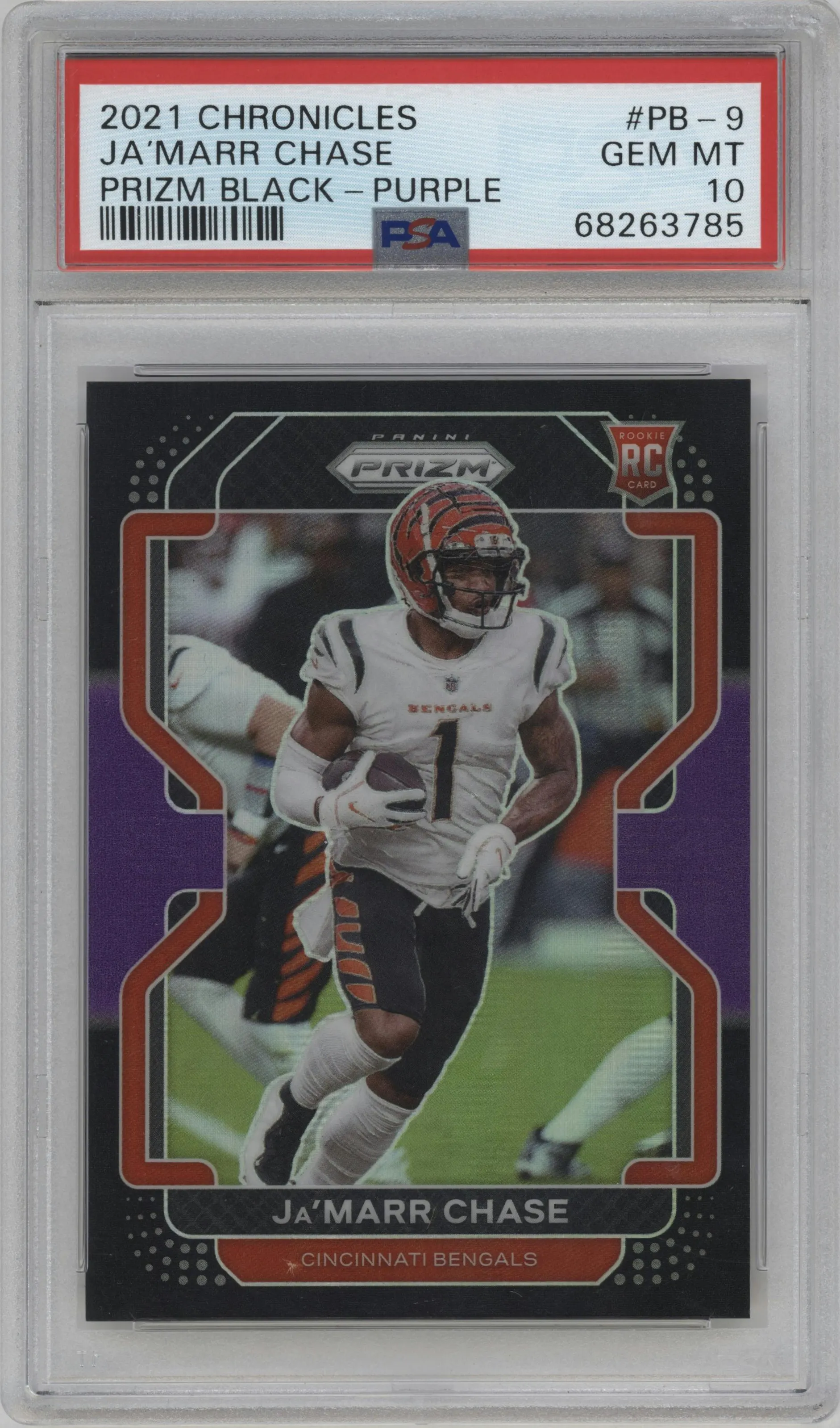 2021 Panini Chronicles Prizm Black Ja'Marr Chase Purple #PB-9 PSA 10