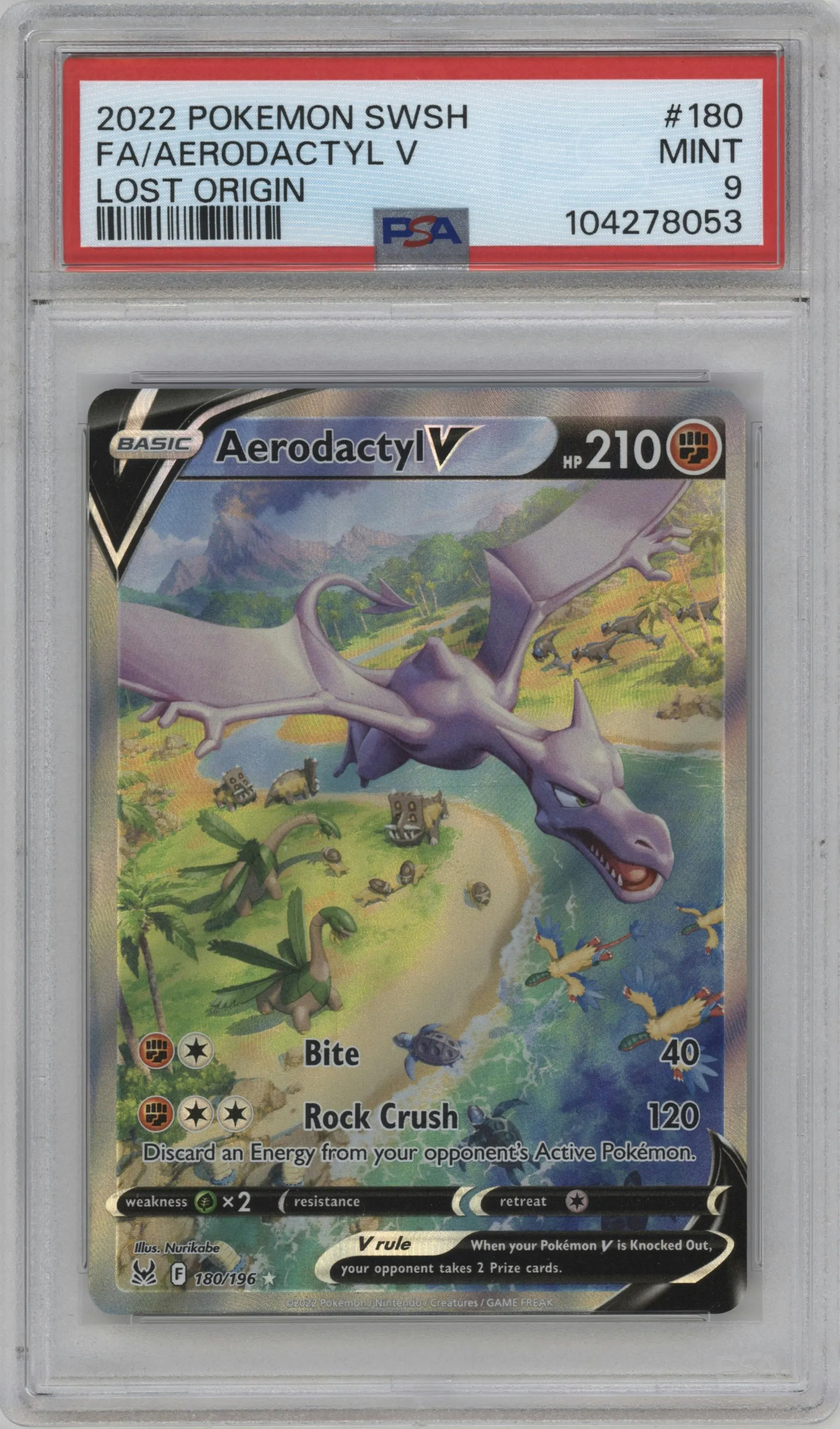 2022 Pokemon SWSH Lost Origin Aerodactyl V #180 PSA 9