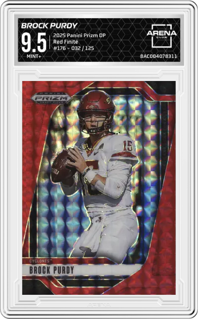2025 Panini Prizm Draft Picks Brock Purdy Red Finite Prizm #176 ARENA CLUB 9.5