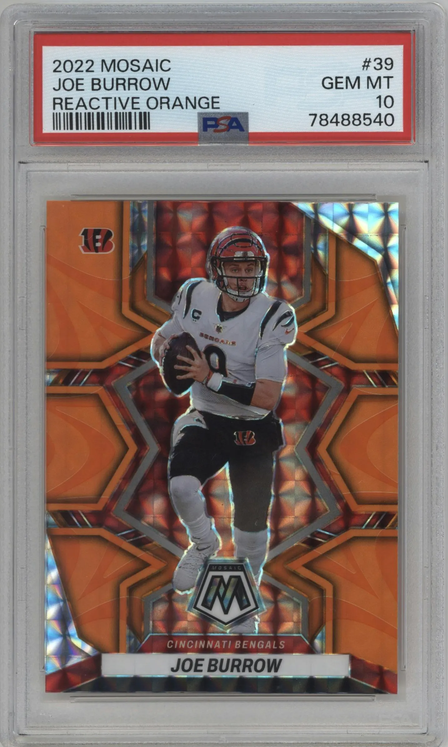 2022 Panini Mosaic Joe Burrow Reactive Orange #39 PSA 10