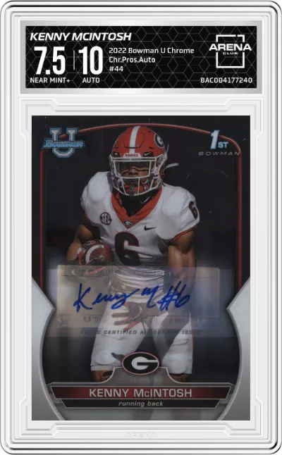 2022 Bowman University Chrome Chr.Pros.Auto Kenny McIntosh #44 ARENA CLUB 7.5