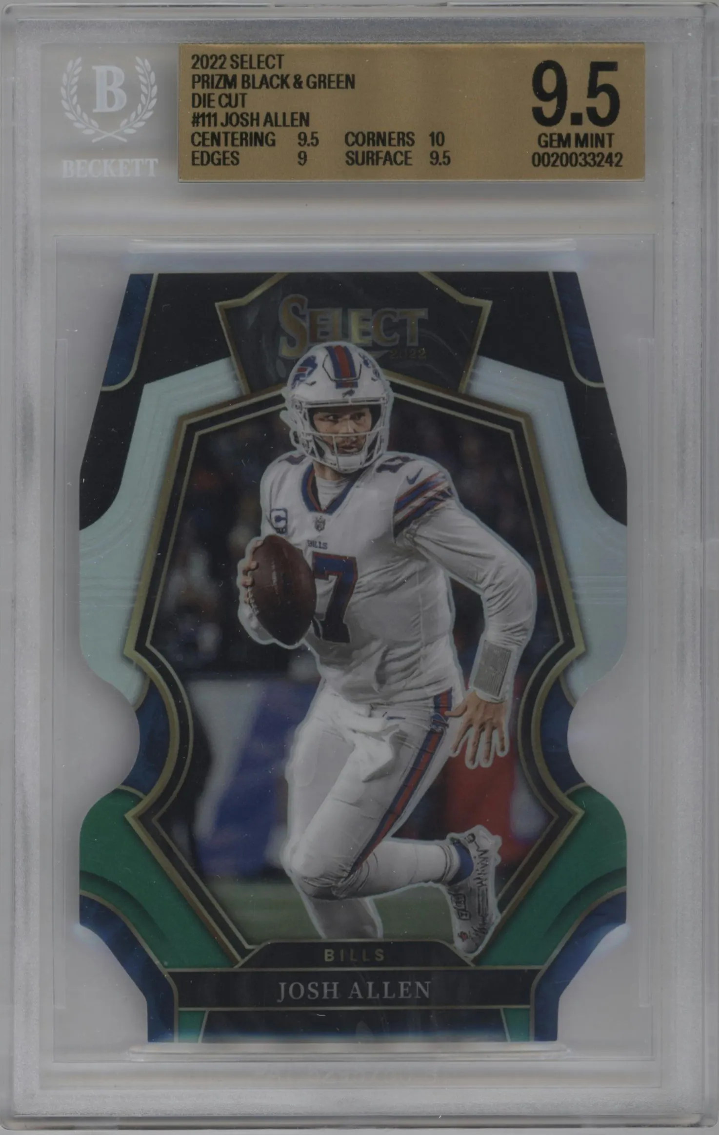 2022 Panini Select Pre.Lvl. Josh Allen Die-Cut Black/Green #111 BGS 9.5