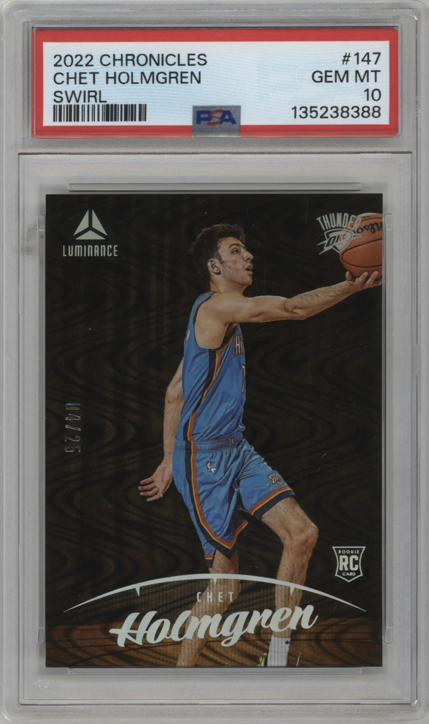 2022 Panini Chronicles Luminance Chet Holmgren Swirl #147 PSA 10