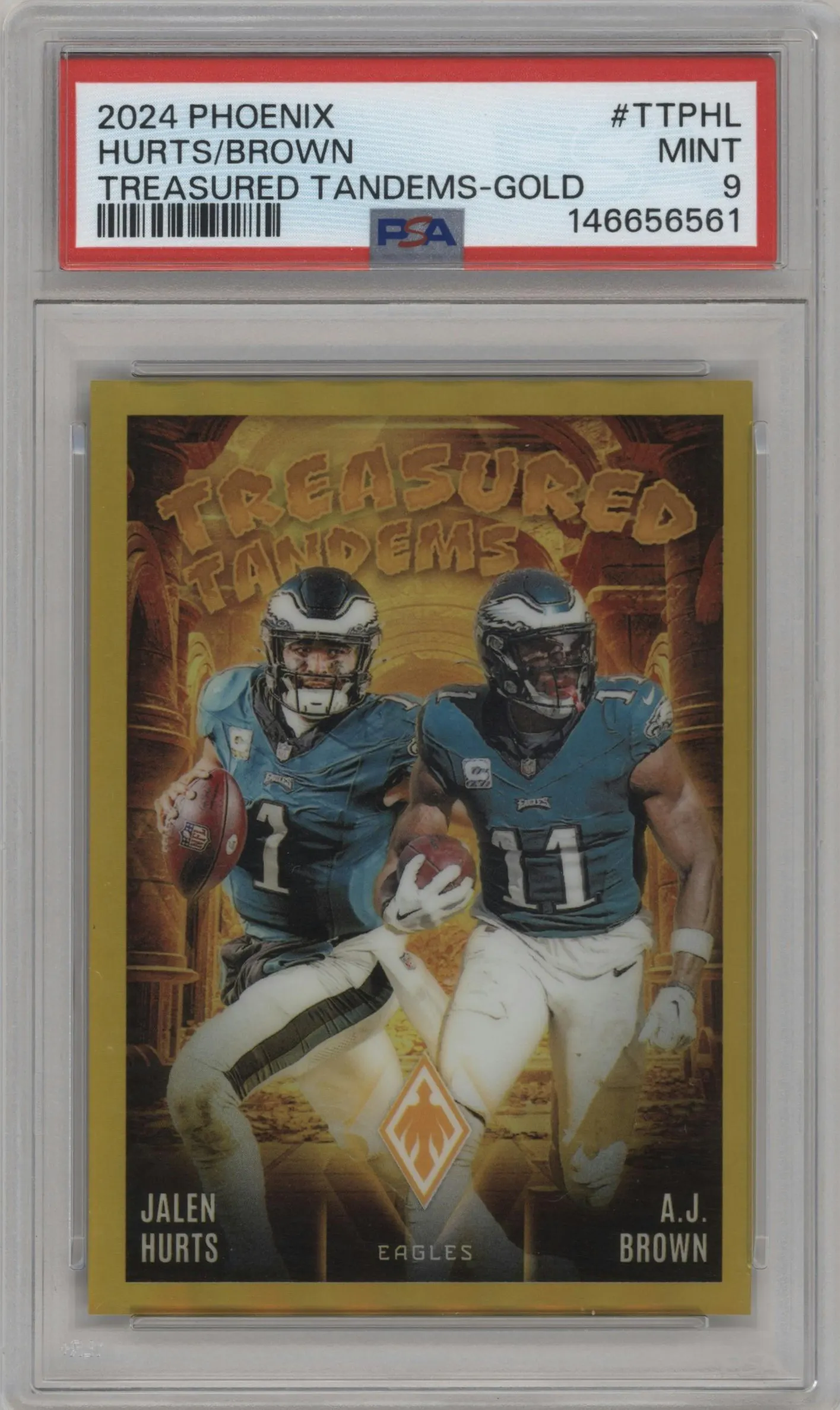2024 Panini Phoenix Treasured Tandems A.J. Brown/Jalen Hurts Gold #TT-PHL PSA 9