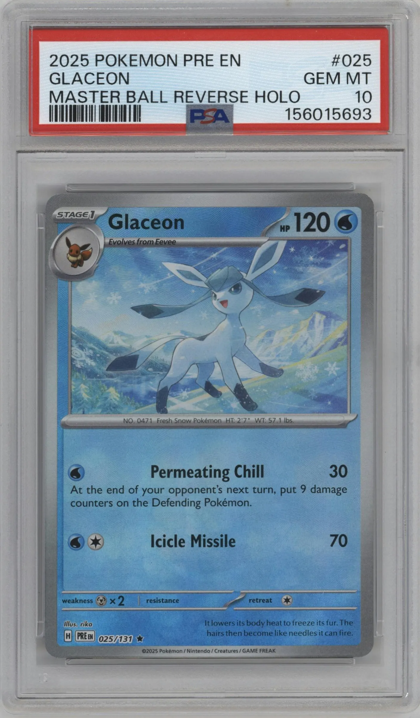 2025 Pokemon SV Prismatic Evolutions Glaceon Master Ball #025 PSA 10
