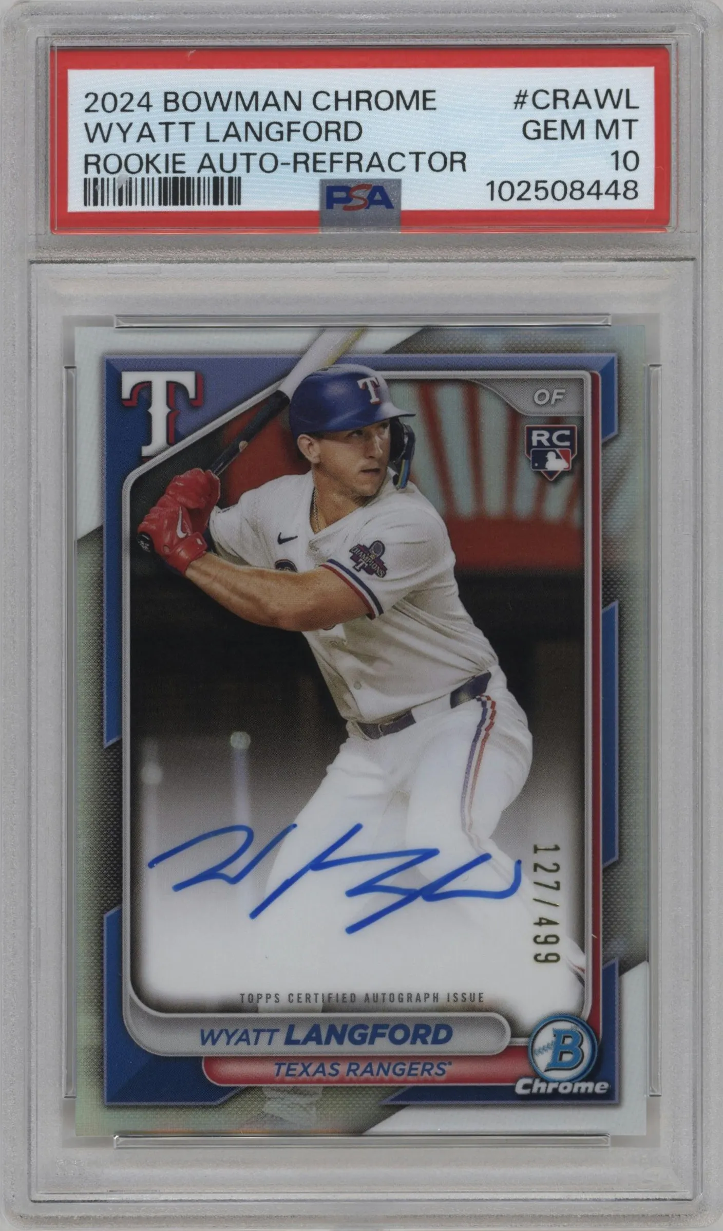 2024 Bowman Chrome Rke.Auto Wyatt Langford Refractor #CRA-WL PSA 10