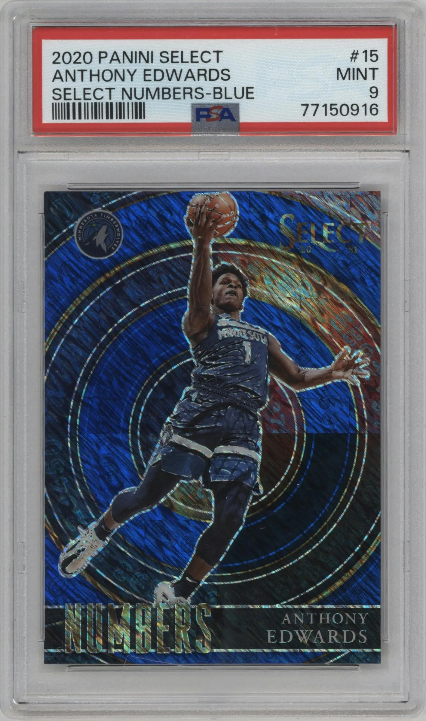 2020 Panini Select Numbers Anthony Edwards Blue #15 PSA 9