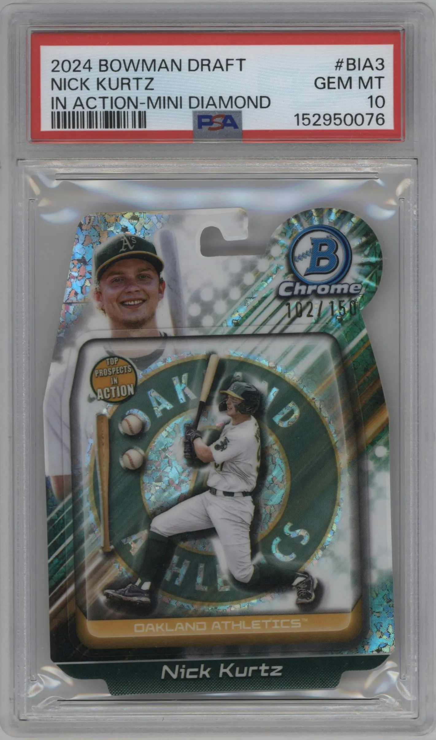 2024 Bowman Draft Bowman In Action Nick Kurtz Mini-Diamond Refractor #BIA-3 PSA 10