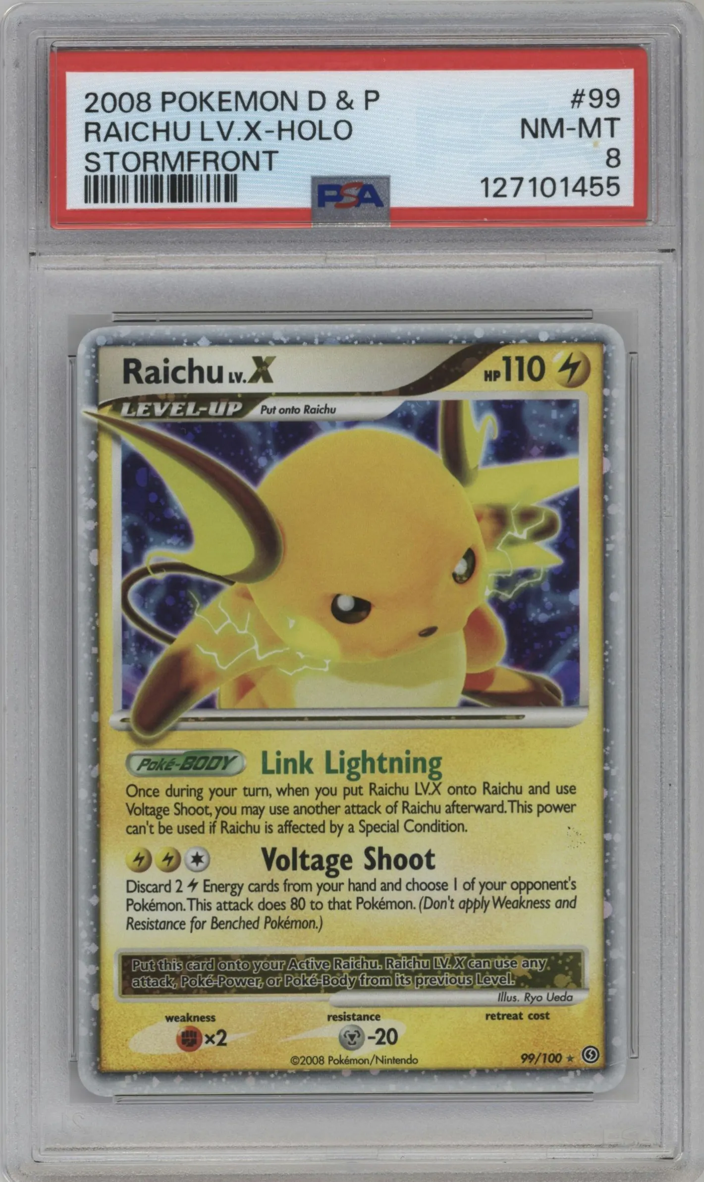 2008 Pokemon D&P Stormfront Raichu LV.X #99 PSA 8