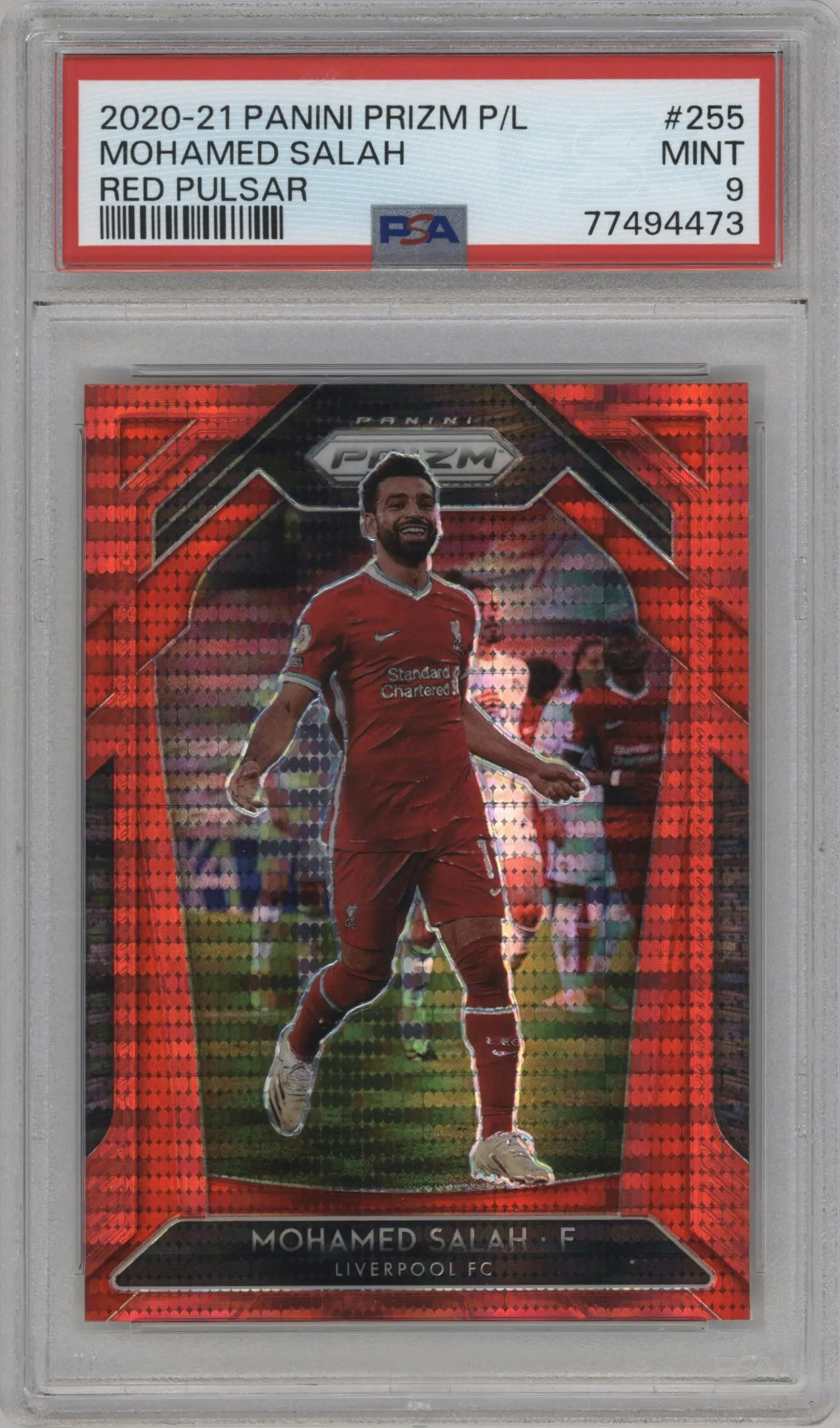 2020 Panini Prizm Premier League Mohamed Salah Red Pulsar #255 PSA 9