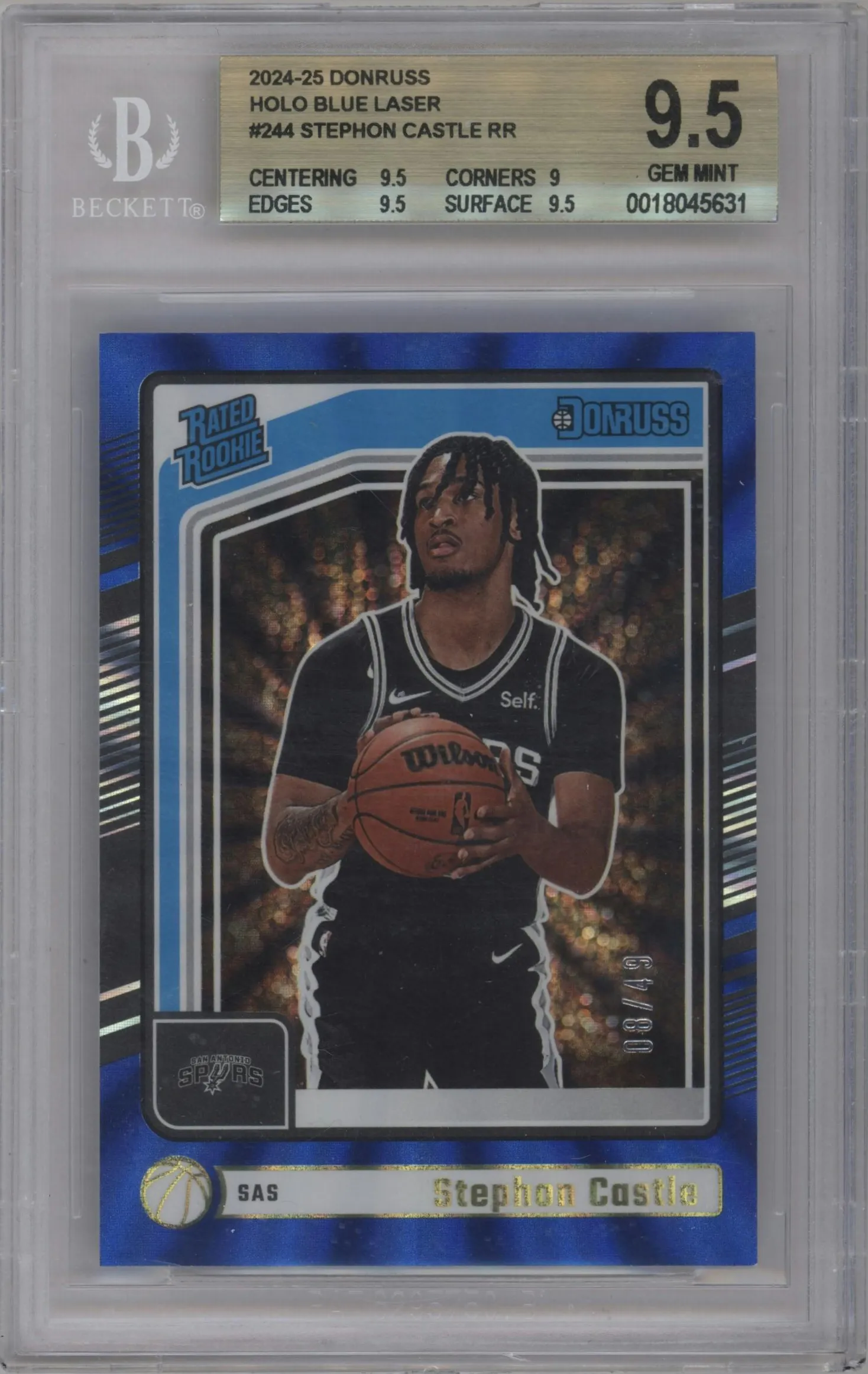 2024 Panini Donruss Rated Rookie Stephon Castle Holo Blue Laser BGS 9.5