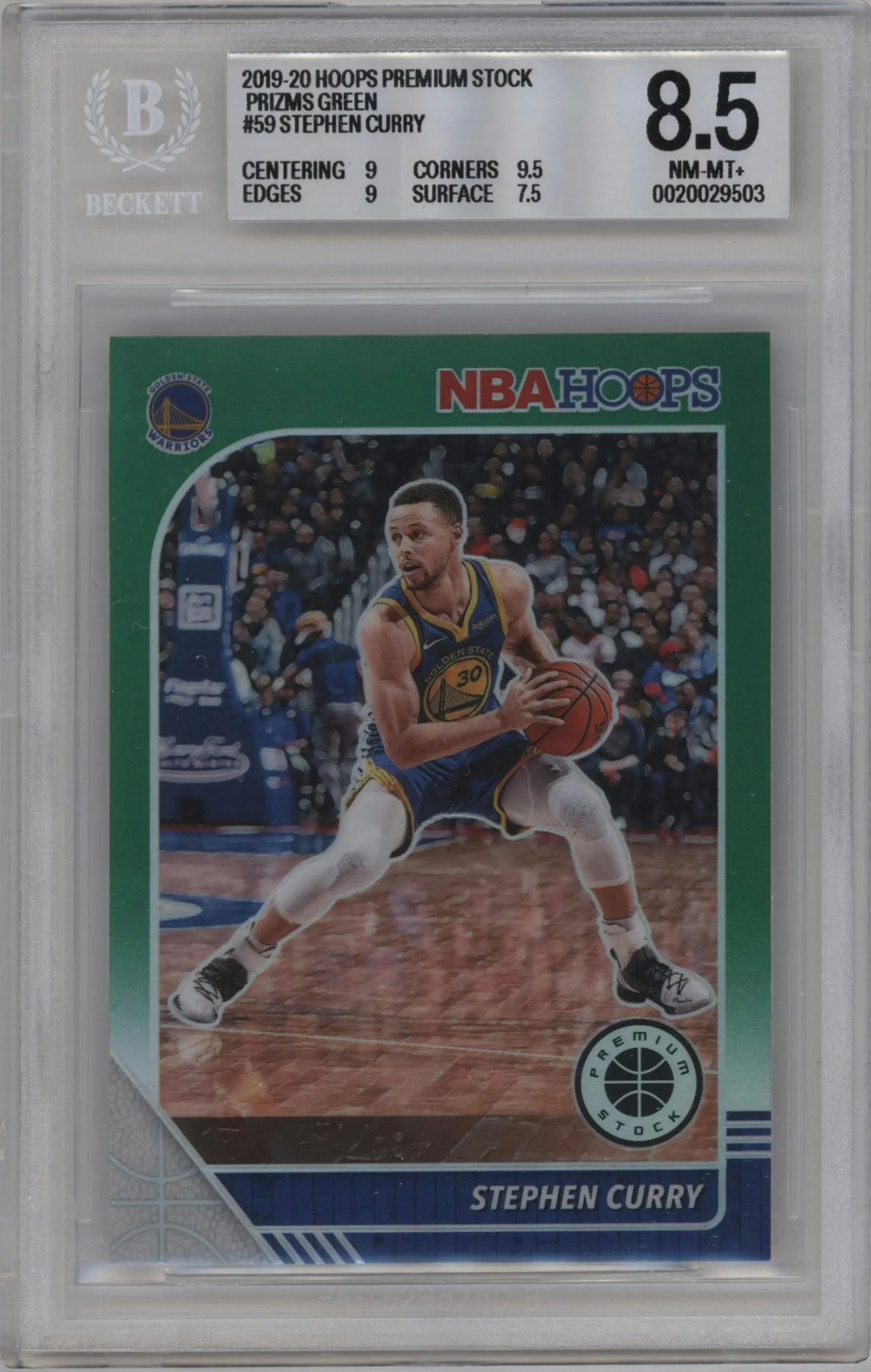 2019 Panini Hoops Premium Stock Stephen Curry Green BGS 8.5